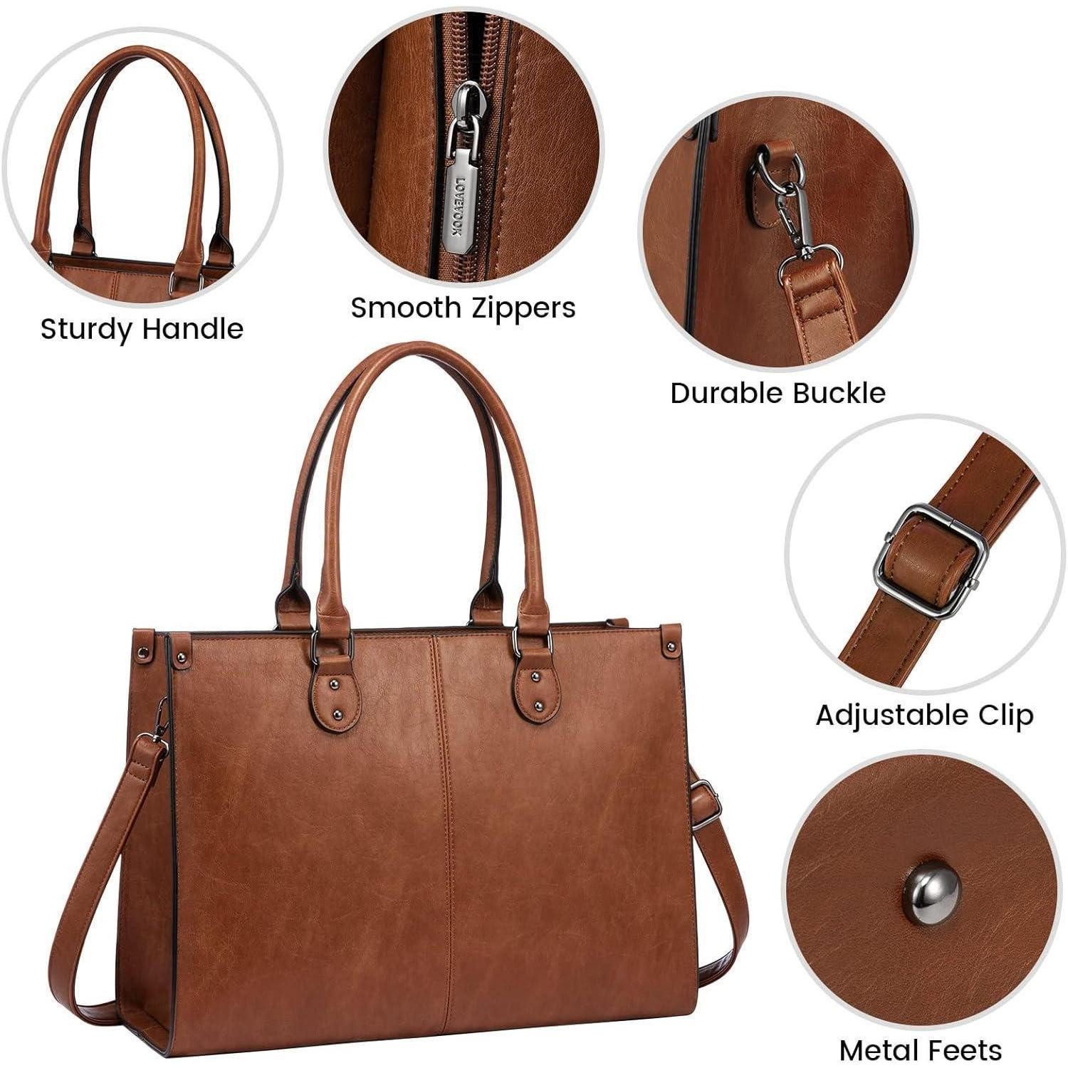 LuxusKollektion Laptoptasche Damen Laptoptasche Kunstleder Schulter Umhängetasche Braun 15.6 Zoll – Bild 5 von 5