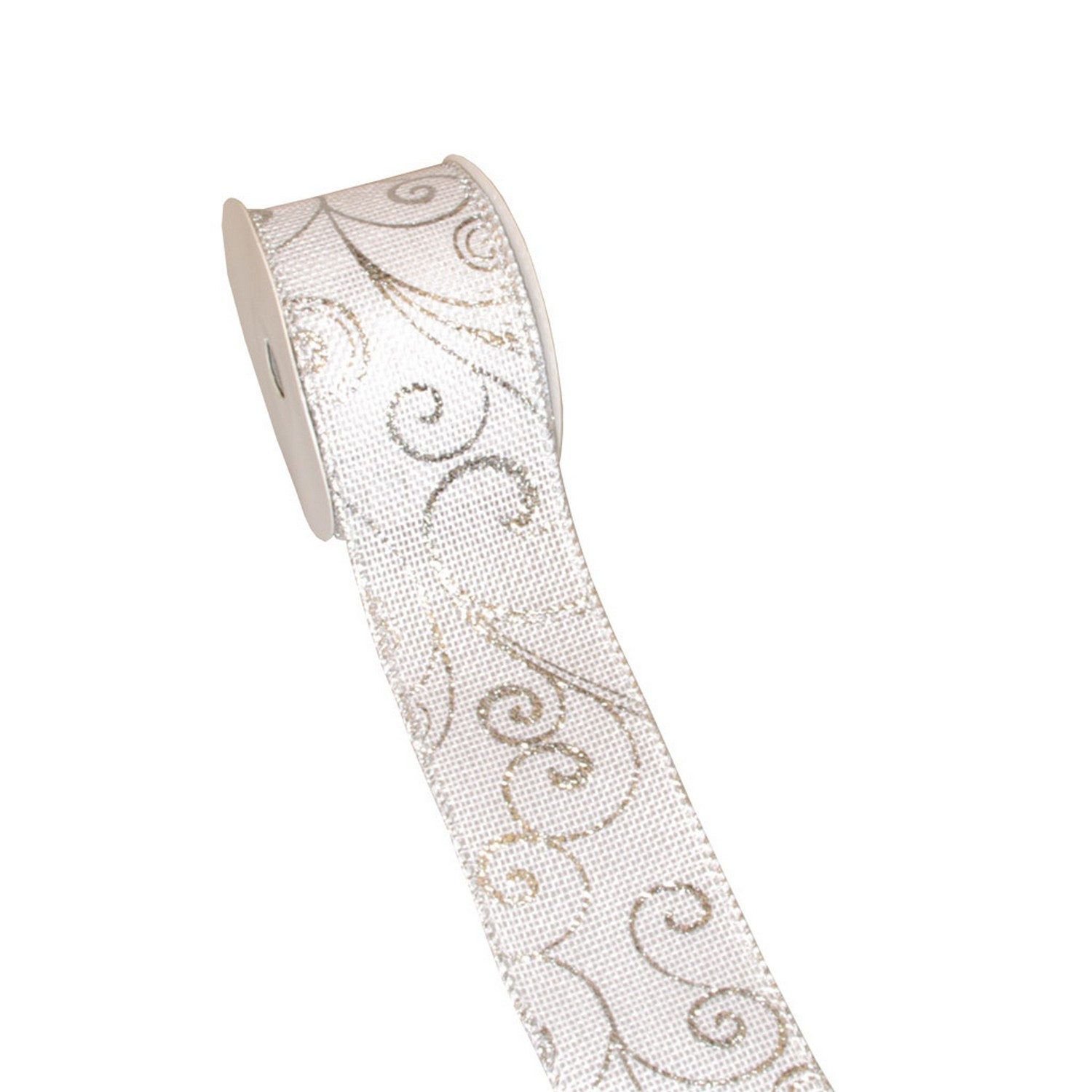 Deko AS Dekoband Weihnachtsband Ranken 50mm Breite - 10m Länge - col. 001 weiß - silber