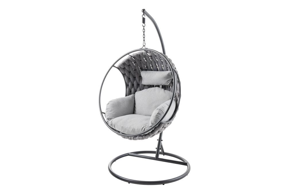 riess-ambiente Hängesessel ROPE anthrazit/grau - Aluminium, Outdoor & Indoor, Kissen, wetterfest (Einzelartikel, 1-St), Lounge-Sessel aus Polyrattan - ideal für Garten, Terrasse oder Balkon