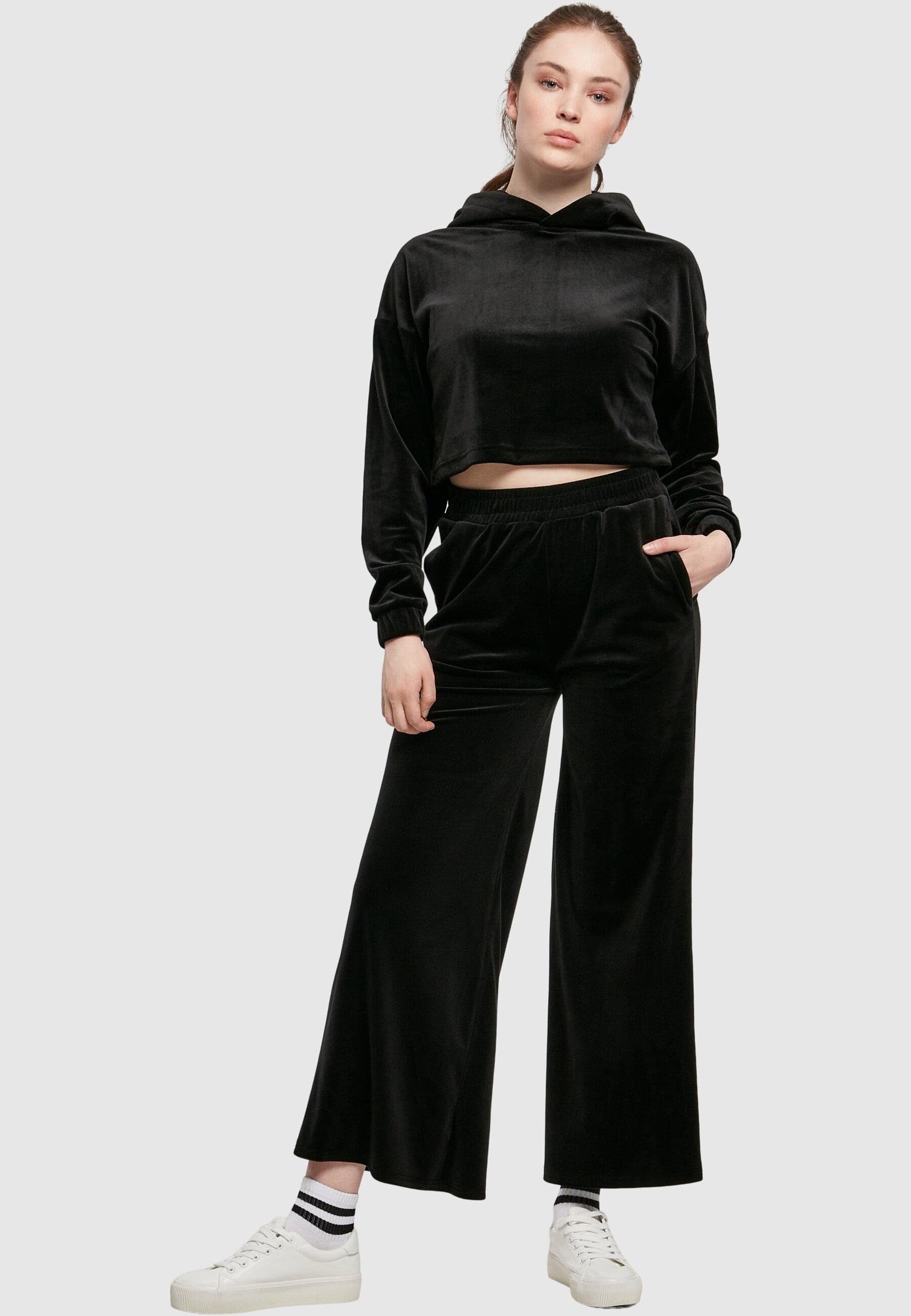 CLASSICS URBAN Velvet Kapuzenpullover Hoody black Damen Ladies Oversized (1-tlg) Cropped