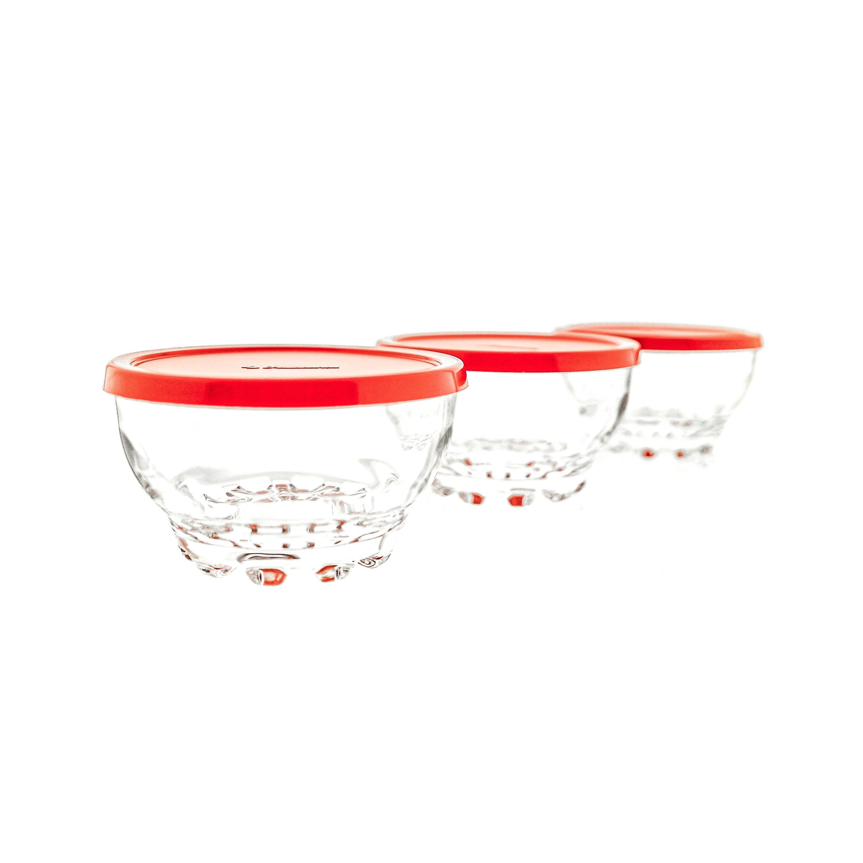Pasabahce Schale Glasschalen mit rotem Deckel – 105 mm – 3er-Set, Glas, (3-tlg)