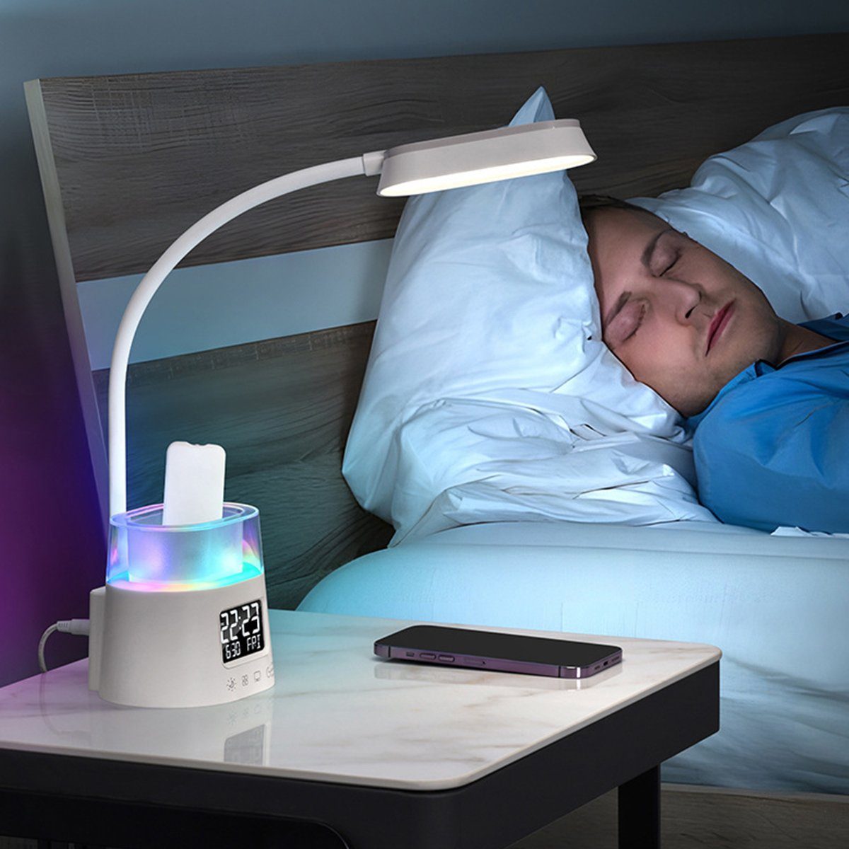 LED Schreibtischlampe Wecker verstellbarer 360° Leuchtmast Lampe, Farbwechselstifthalter DOPWii