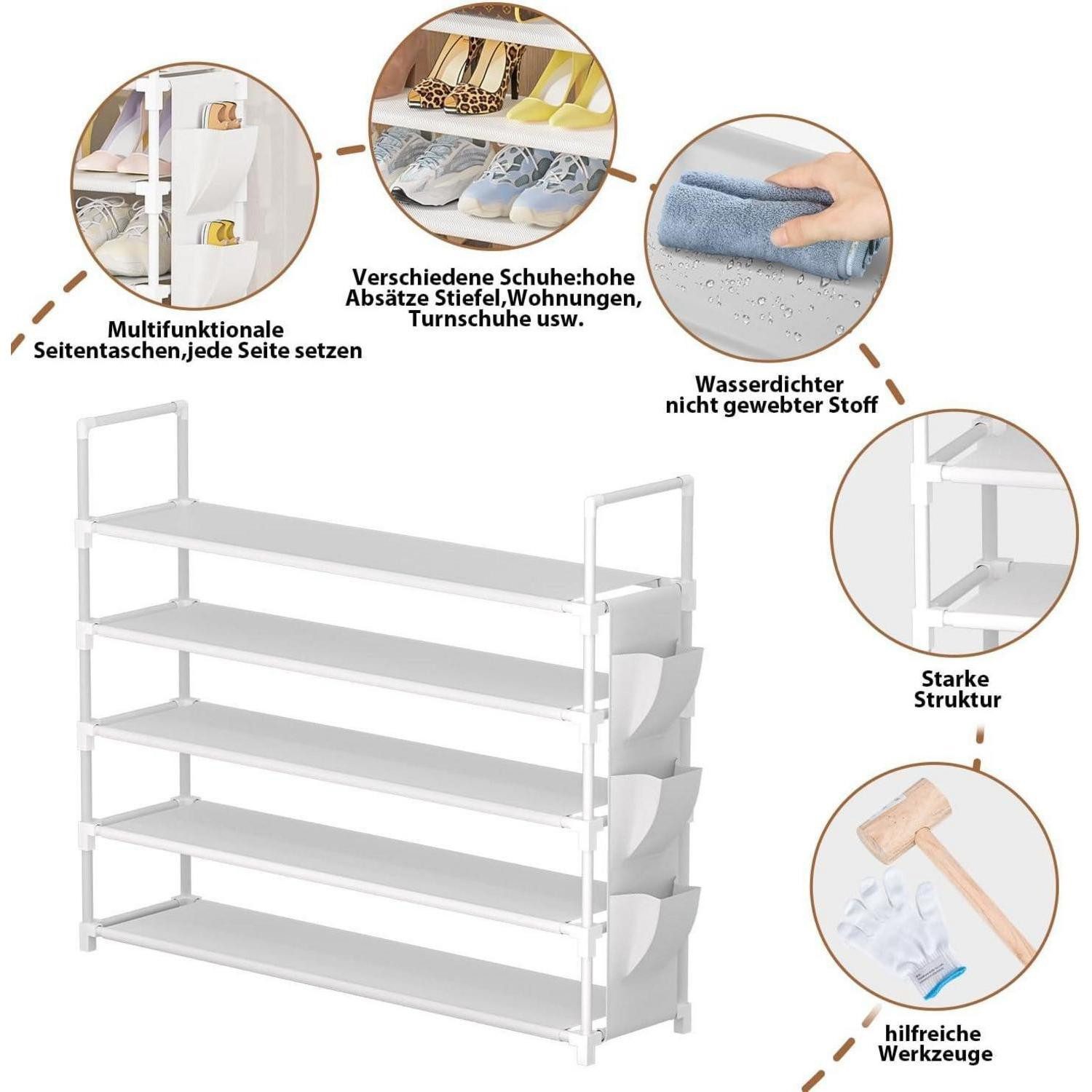LuxusKollektion Schuhregal Schuhregal 5 Ebenen Schuhorganizer 20 Paar Weiß 5 Tier – Bild 5 von 5
