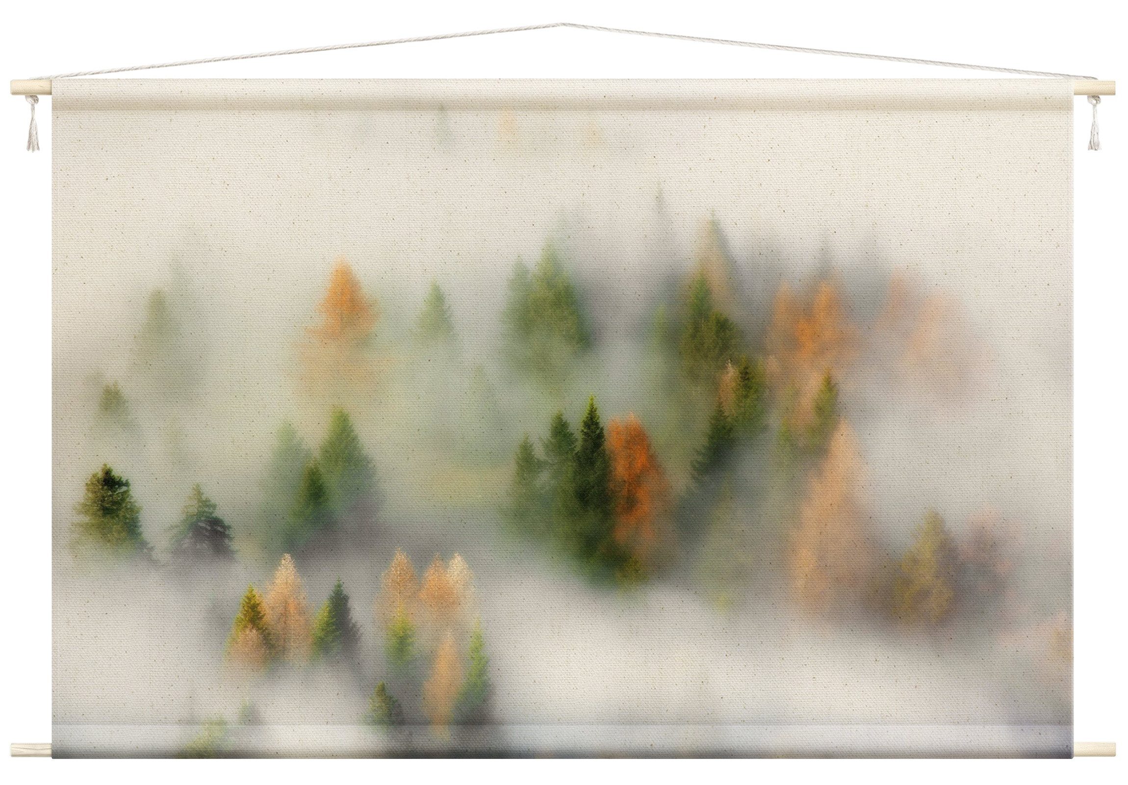 Bilderdepot24 Wandteppich modern Wald Natur grau, rechteckig, Höhe: 2.6 mm, großes Wandbild aus Natur-Baumwolle Wandbehang Stoffbild Tuch Wollseil