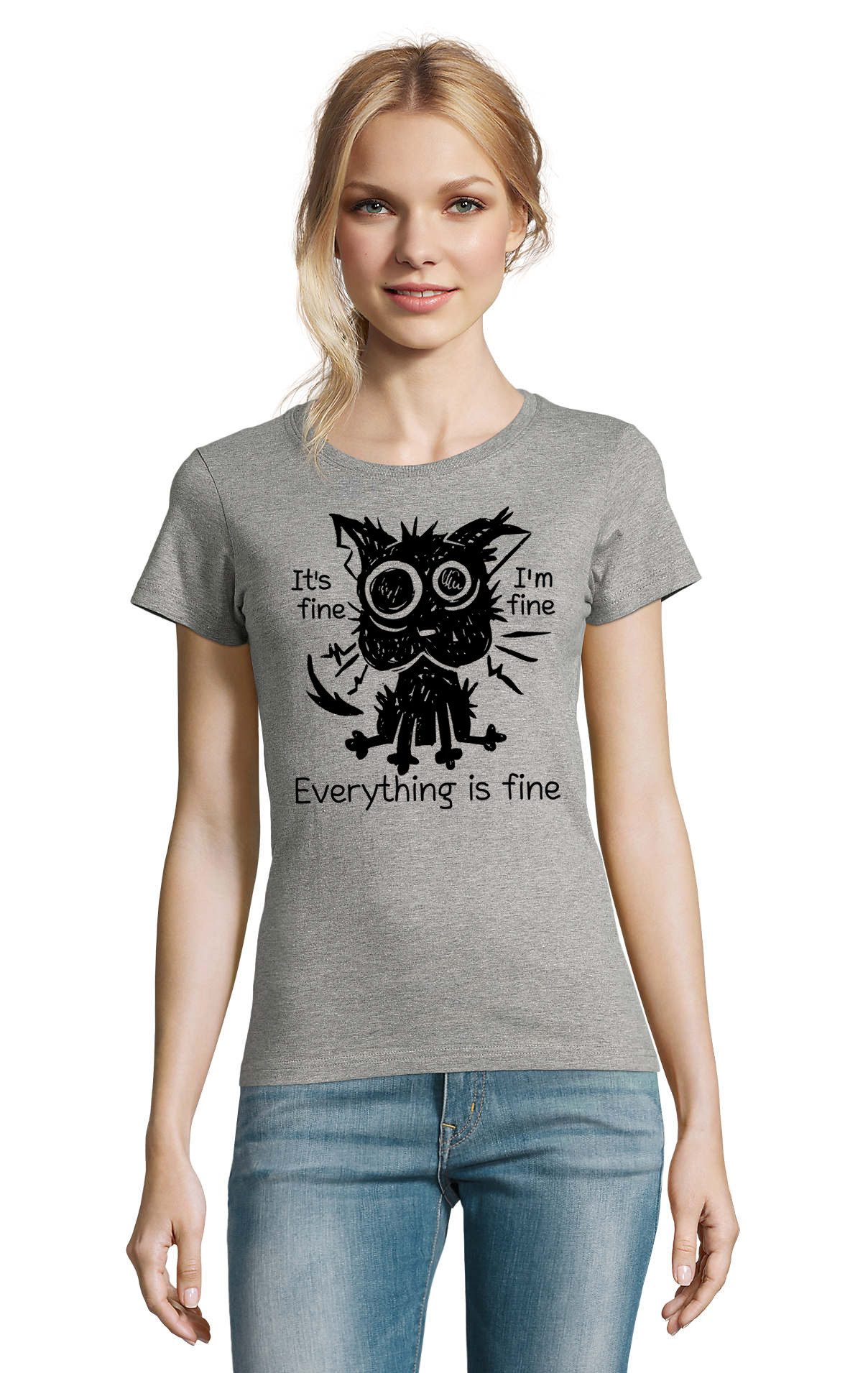T-Shirt Stressed Cat Gestresste Katze Fun Lustig Print Damen Shirt