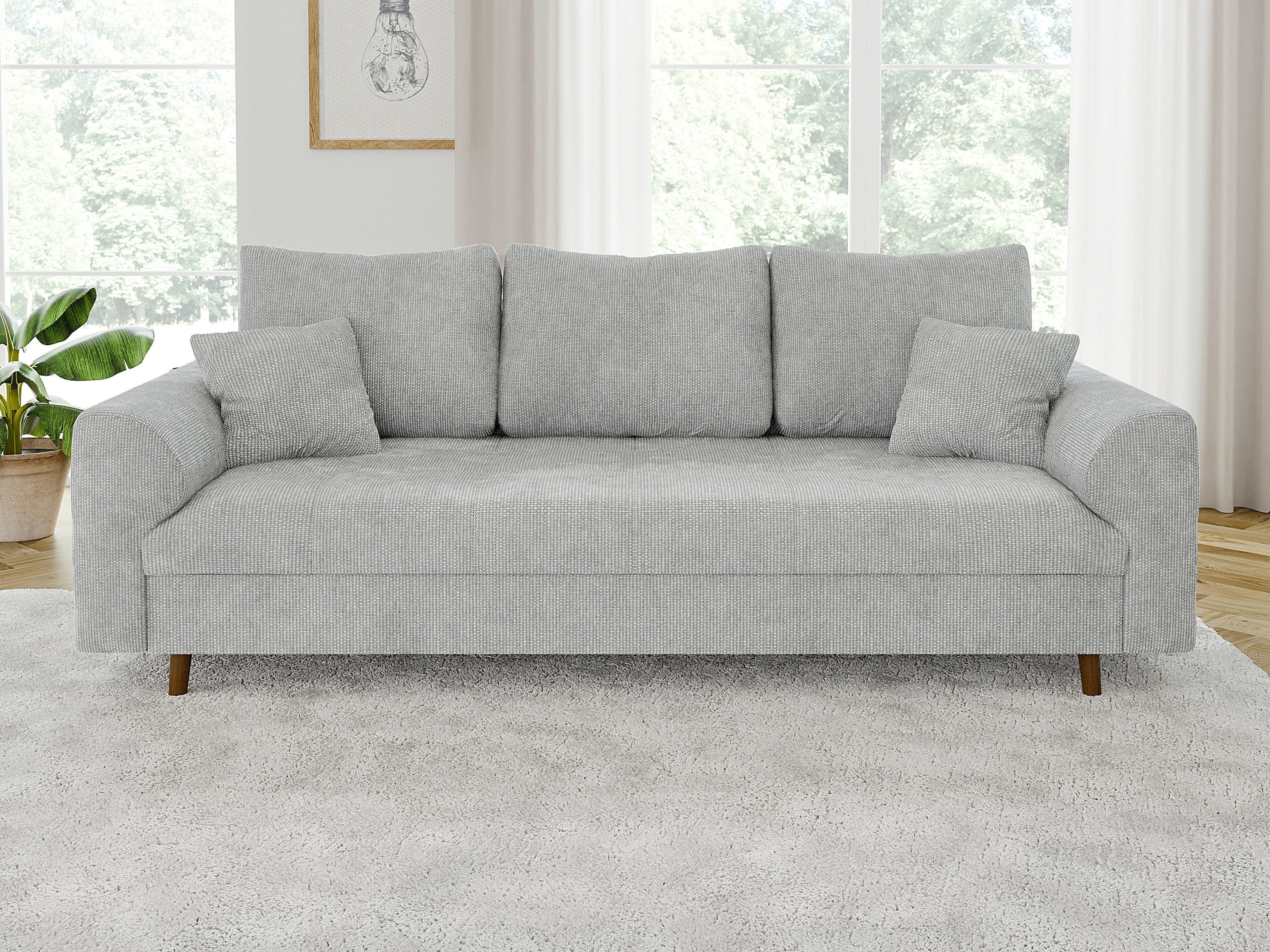 S-Style Möbel 3-Sitzer Sofa Kristian mit Braun Holzfüßen aus Chenille-Stoff, mit Wellenfederung