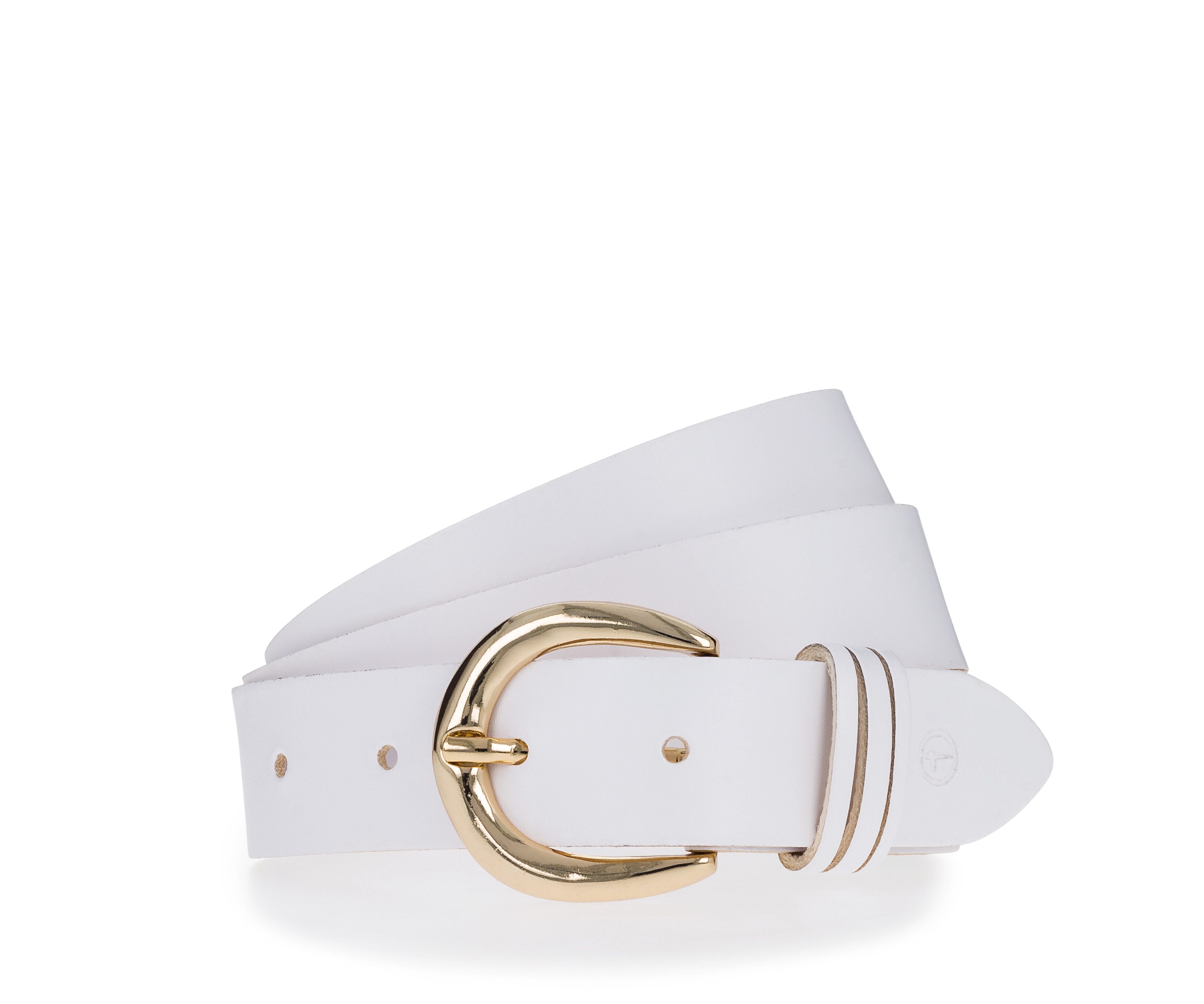 Tamaris Ledergürtel "Clara Gold" 3cm breit, schlichte Dornschnalle in Gold, dezentes Markenlogo