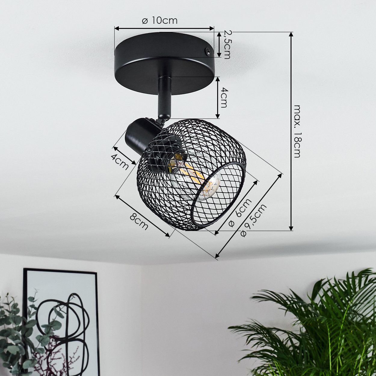 ohne hofstein Leuchtenkopf, mit aus verstellbaren Leuchtmittel, schwarz, E14, Lichteffekt Zimmerlampe in »Lesa« erzeugt Deckenleuchte Metall runde Schirm
