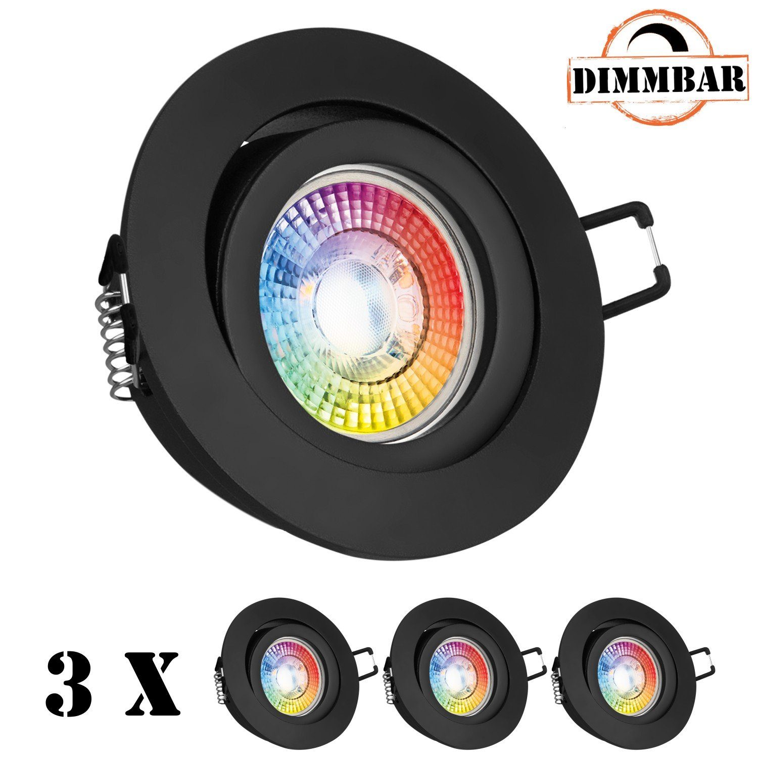 Set flach extra schwarz LED in 3er LED Einbaustrahler mit Einbaustrahler RGB LEDANDO 3W matt LED