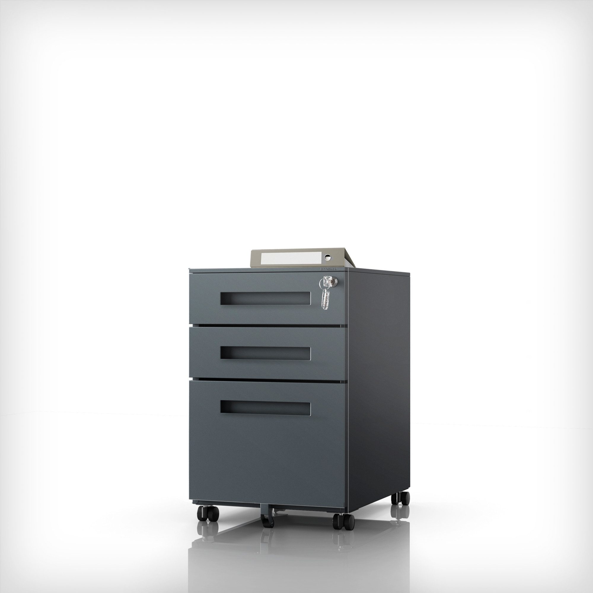 Jan Nowak Rollcontainer Metall Rollcontainer Schreibtisch KATE 3 Schubladen Hängeregister, (Kaltwalzstahl 0,6 mm 39 x 60 x 50 cm Anti-Kipp-Mechanismus), Bürocontainer Stahl abschließbar Rollen kompakt 3 Farben