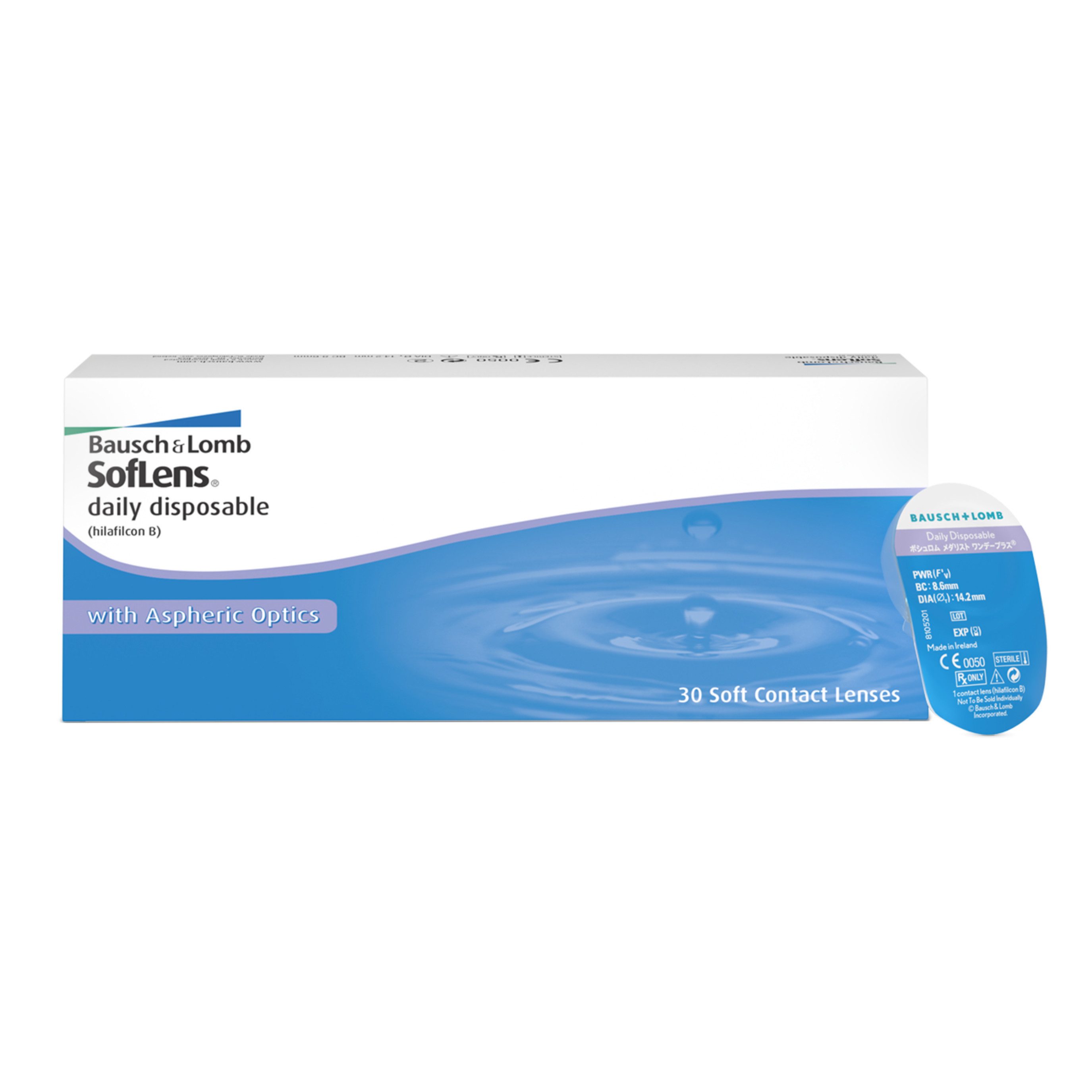 BAUSCH + LOMB Tageslinsen SofLens Daily Disposable, sphärische Kontaktlinsen, weich, 30 Stück BC 8.6 mm / DIA 14.2