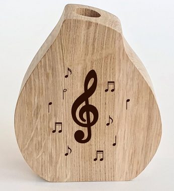 holzpost GmbH Dekovase, Edle Vase aus Holz inkl. Glaszylinder mit Violinschlüssel und Noten