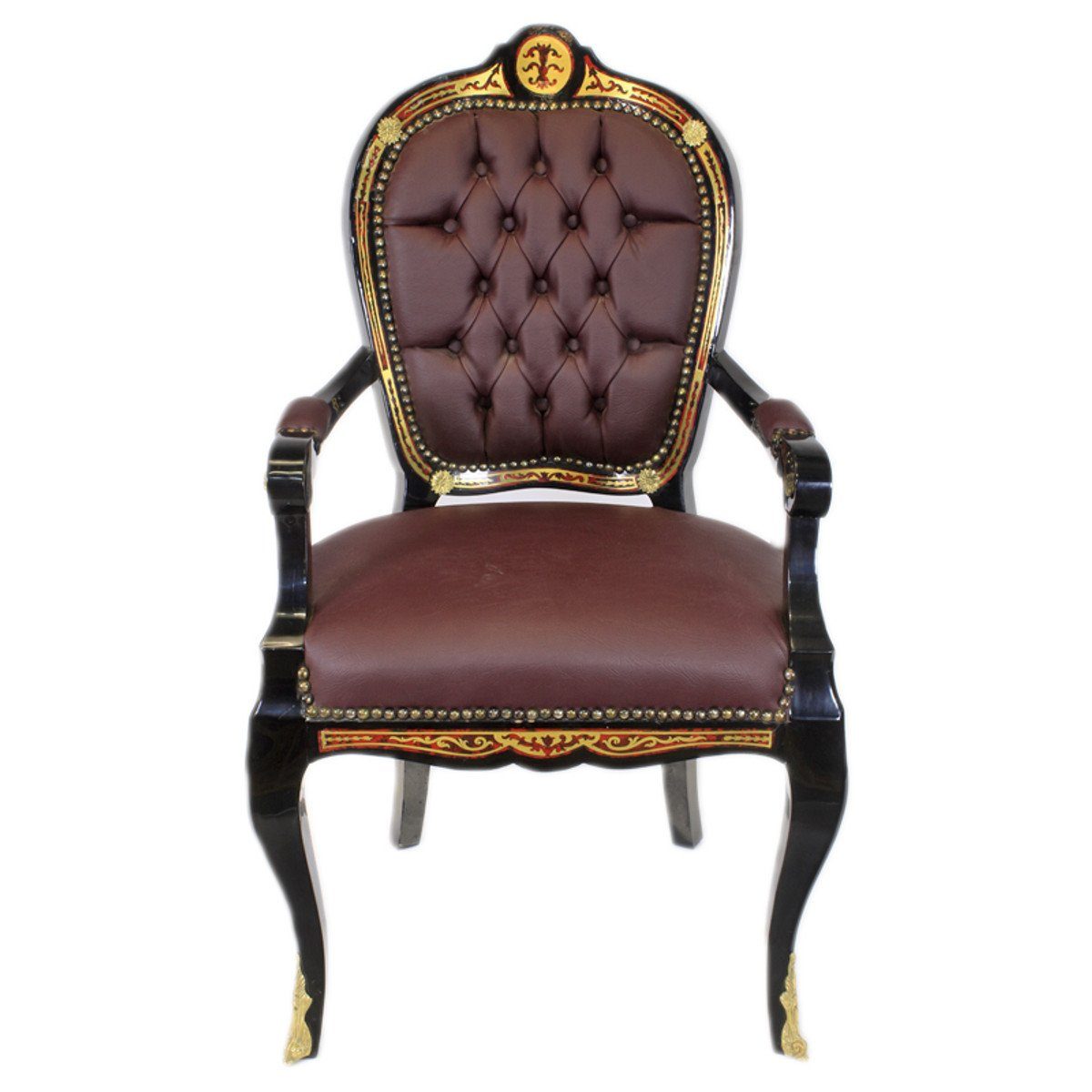 Casa Padrino Armlehnstuhl Luxus Barock Stuhl mit Armlehnen Boulle Collection - Luxus Schreibtisch Stuhl