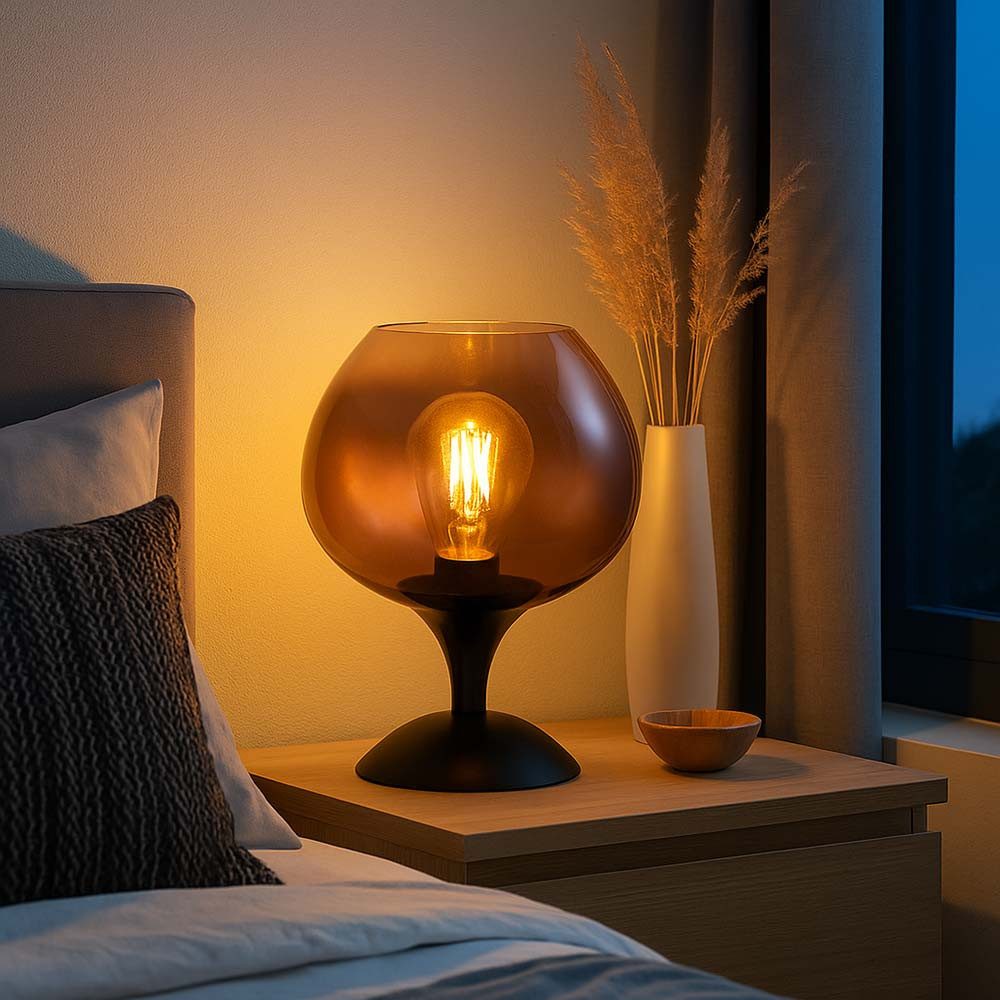 GLOBO LIGHTING LED Tischleuchte, Leuchtmittel inklusive, Warmweiß, Schlafzimmerleuchte Tischlampe Beistellleuchte 1x E27 Glas kupfer
