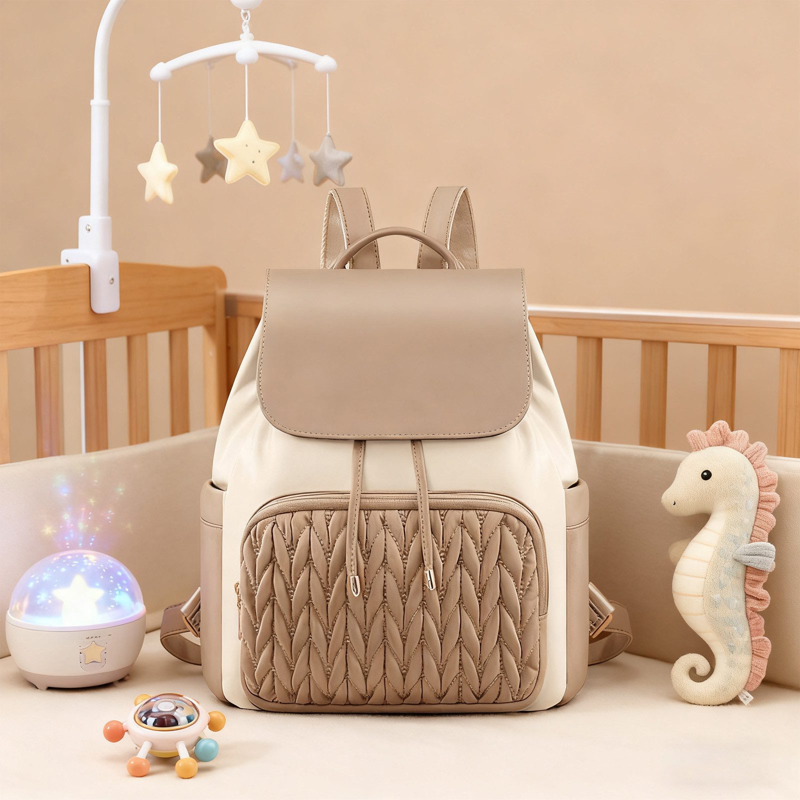 MODFU Rucksack Reiserucksack Cityrucksack Freizeitrucksack Stylischer Baby-Tasche (mit 1 Hauptfach 2 Seitentaschen und 1 Fronttasche, 1-tlg., mit Quilt-Design und Diebstahlschutz-Tasche), Wasserdichter Damen-Mini-Rucksack für Alltag Reisen Schule