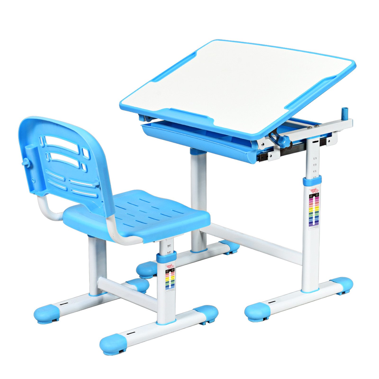 COSTWAY Kinderschreibtisch, mit Stuhl, höhenverstellbar, neigbar, blau günstig online kaufen