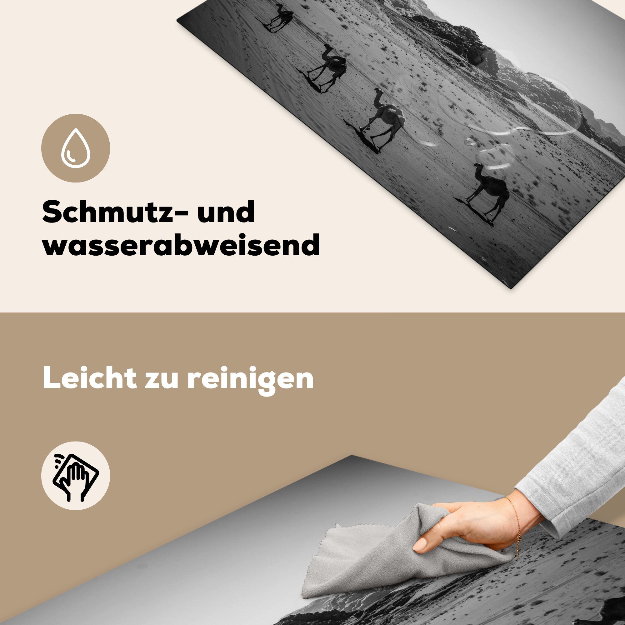 MuchoWow Herdblende-/Abdeckplatte Wadi Rum - Schwarz - Ceranfeldabdeckung Schutz für - die cm, küche, Induktionskochfeld (1 tlg), Vinyl, Kamel Weiß, 81x52