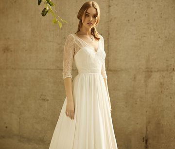 Bride Now! Brautkleid Brautkleit in A - Linie aus Spitze und Chiffon mit 3/4 Arm