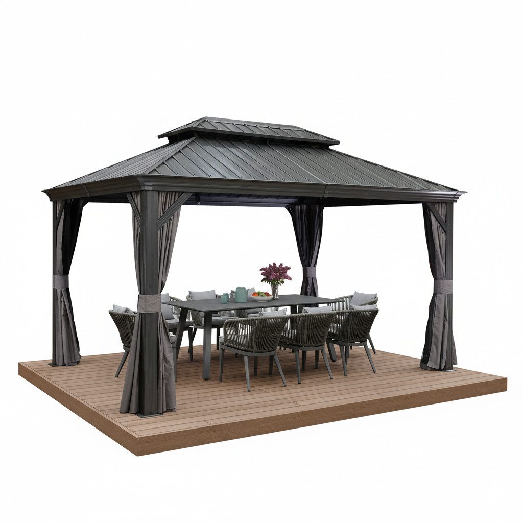 PURPLE LEAF Pavillon Gartenpavillon mit Stahldach, Hardtop Gazebo mit Seitenteile, Wasserdicht Stabil Winterfest, Grau