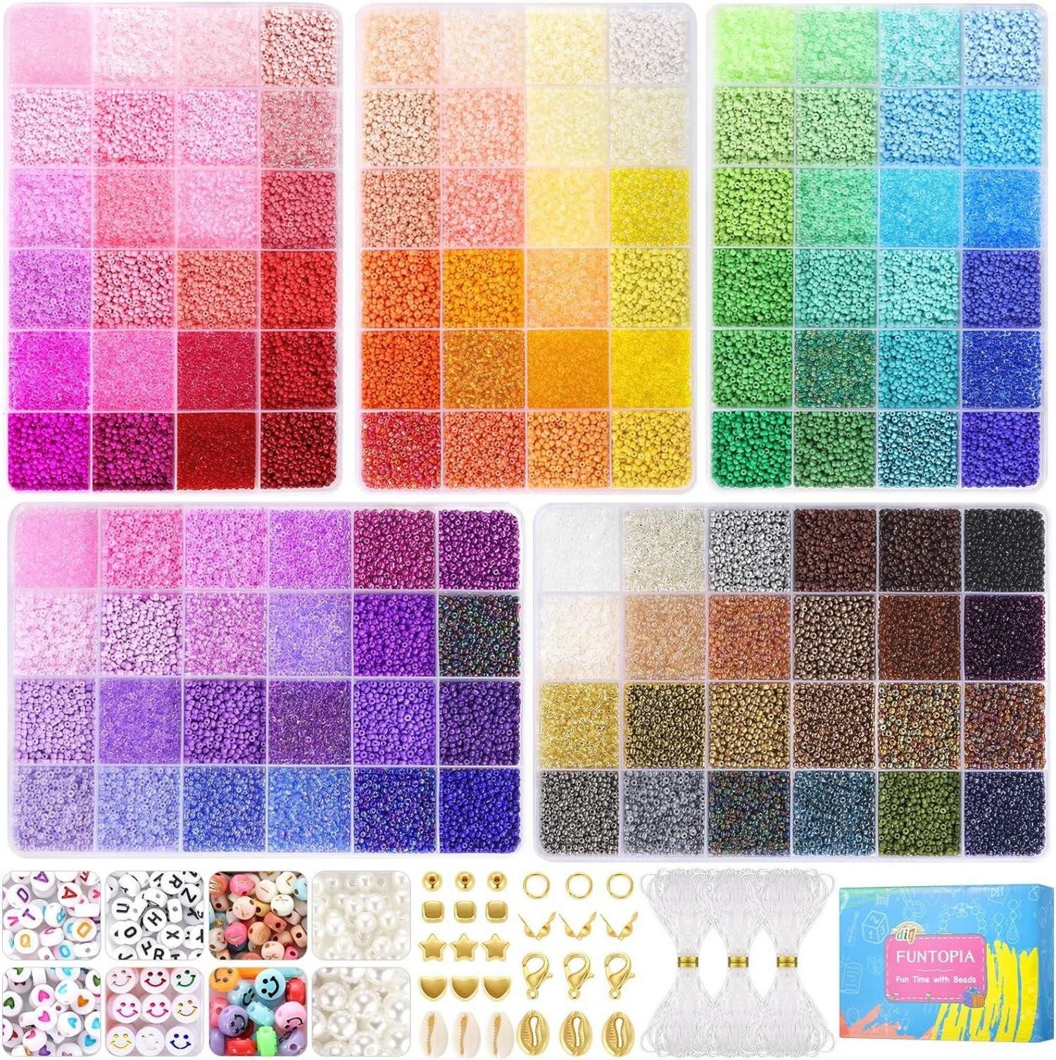 Ketten und Armband Set Perlen Set 120 Farben 2mm Buchstabenperlen Charms Weihnachten Mädchen