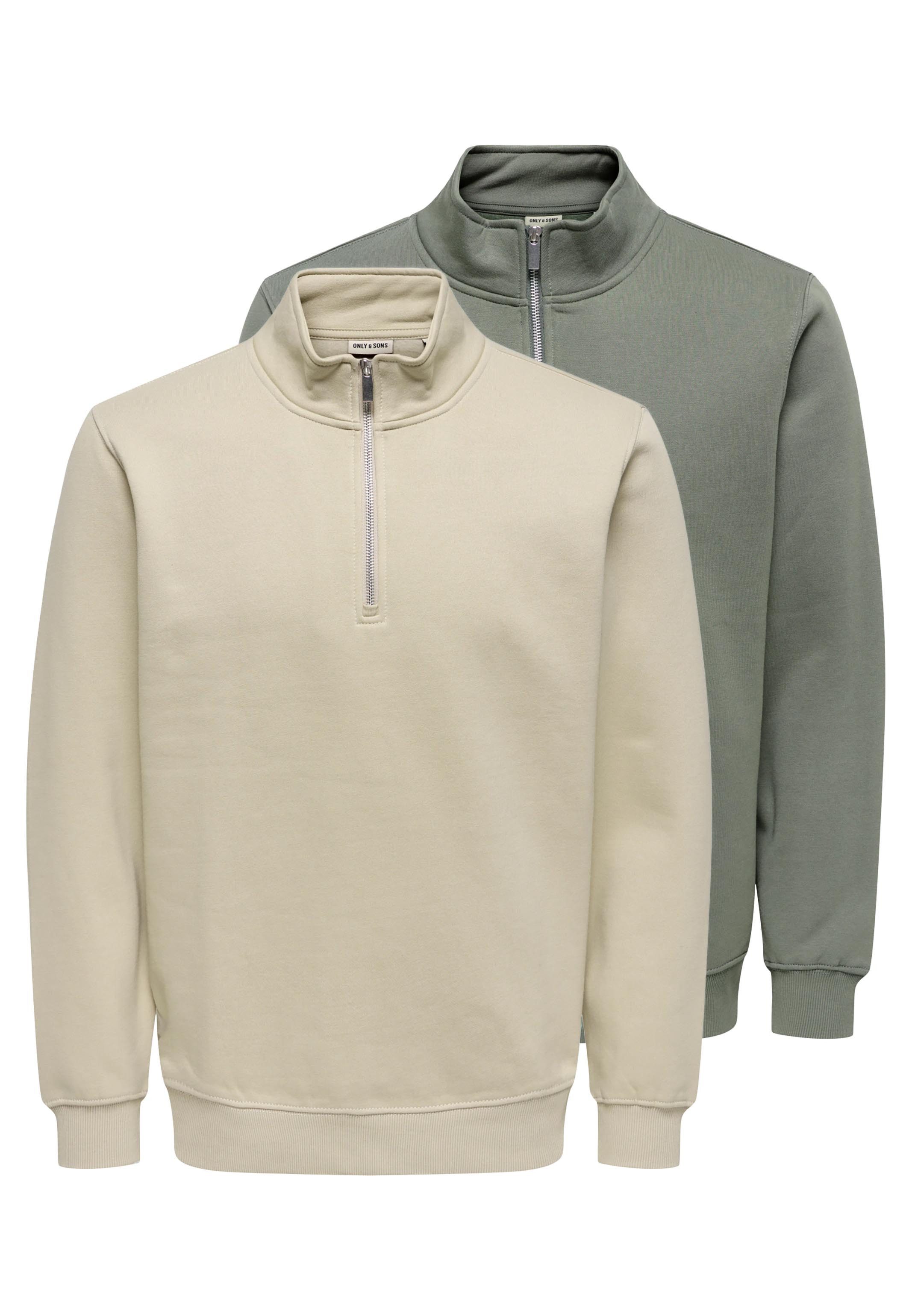 ONLY & SONS Sweatshirt 2er Pack Connor (Spar-Set, 2-tlg) Sweatshirt - Baumwolle - Atmungsaktiv - Weiches warmes Fleece Material