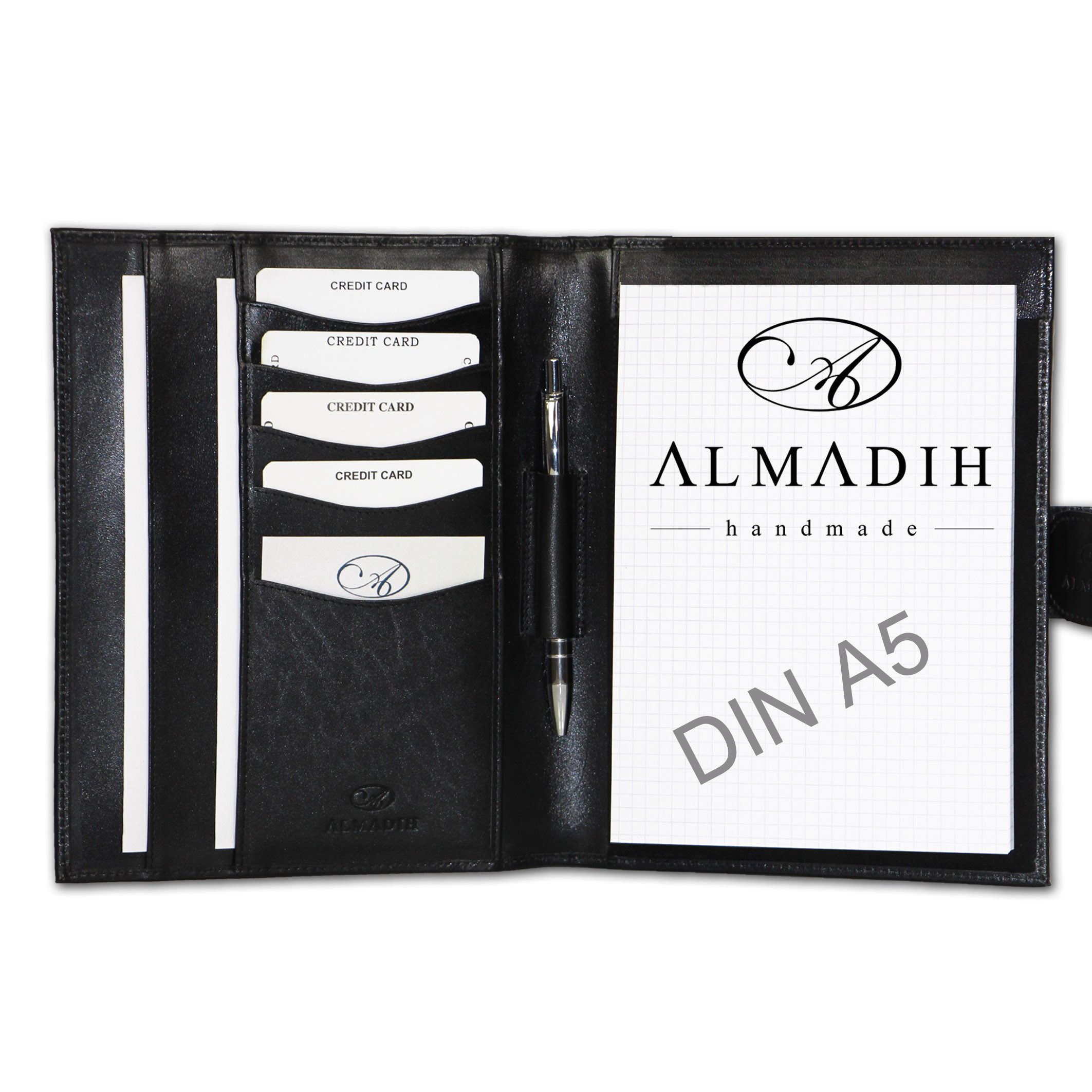 ALMADIH Konferenzmappe Ledermappe A5 Schreibmappe Leder Organizer Terminplaner braun, schwarz