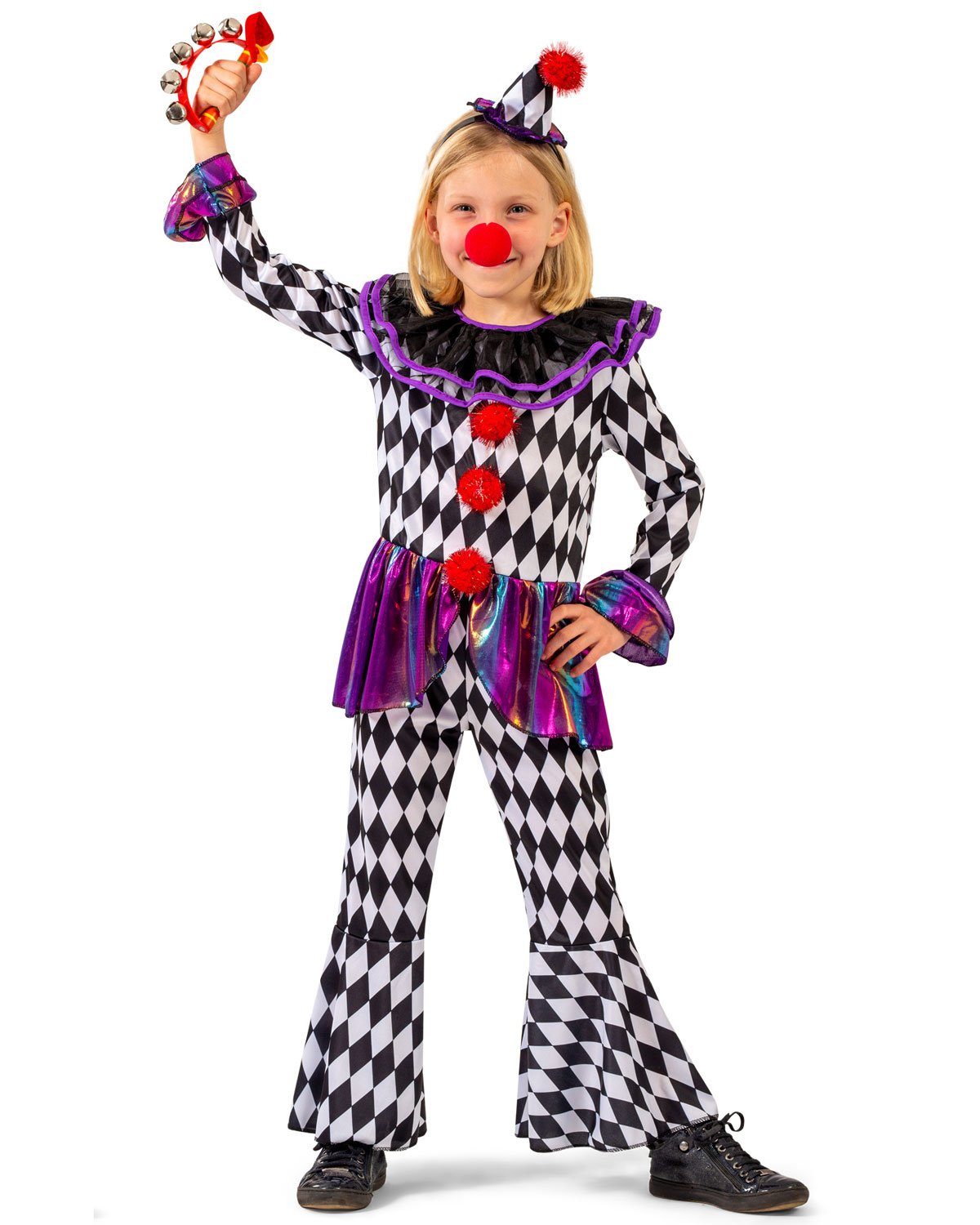 Funny Fashion Clown-Kostüm Harlekin Kinderkostüm 'Chelsey' mit Hut, Pierrot