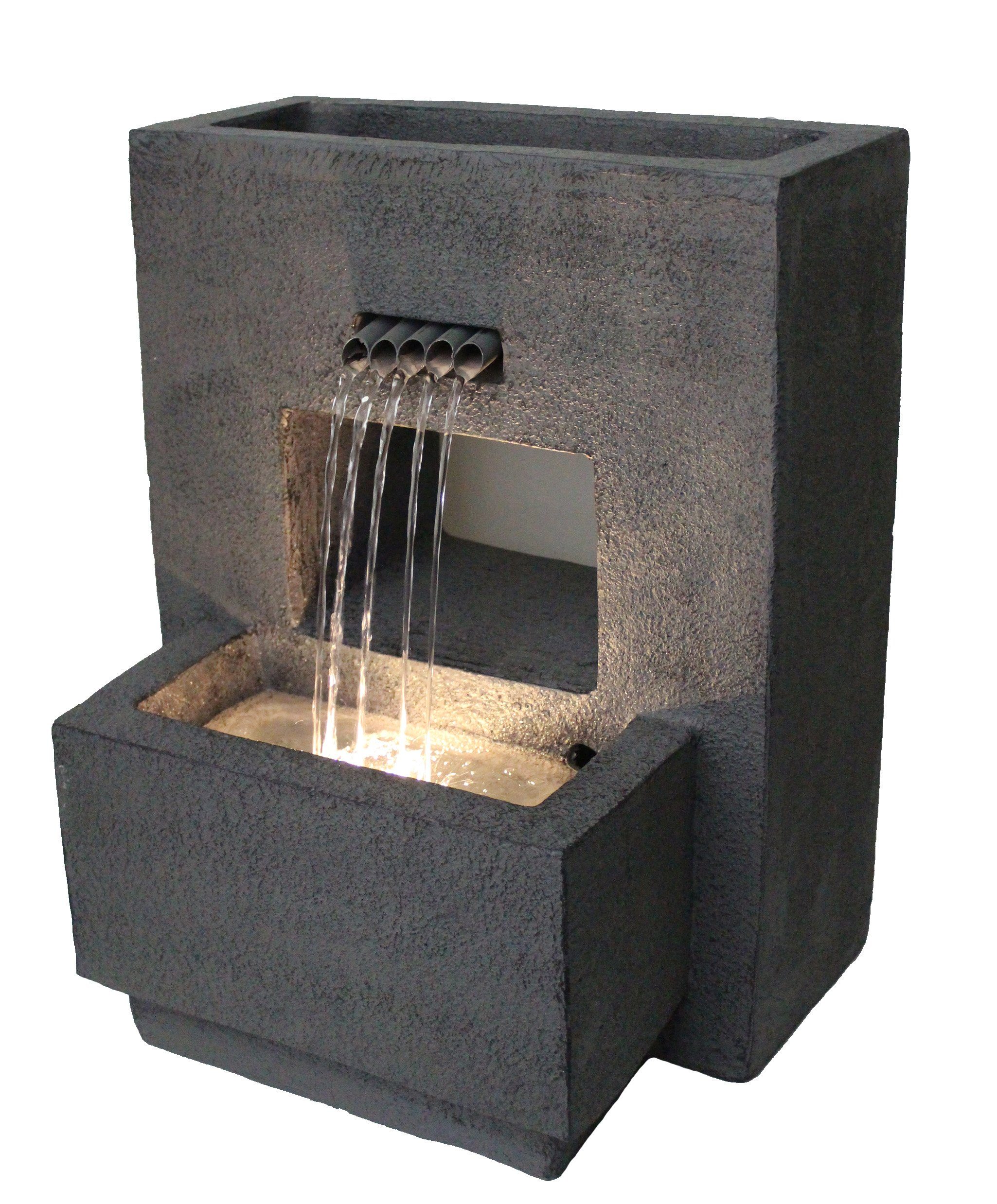 Komplett-Set bepflanzbar mit Springbrunnen Arnusa LED, Gartenbrunnen 57x35x45 Betonoptik Beleuchtung cm, LED