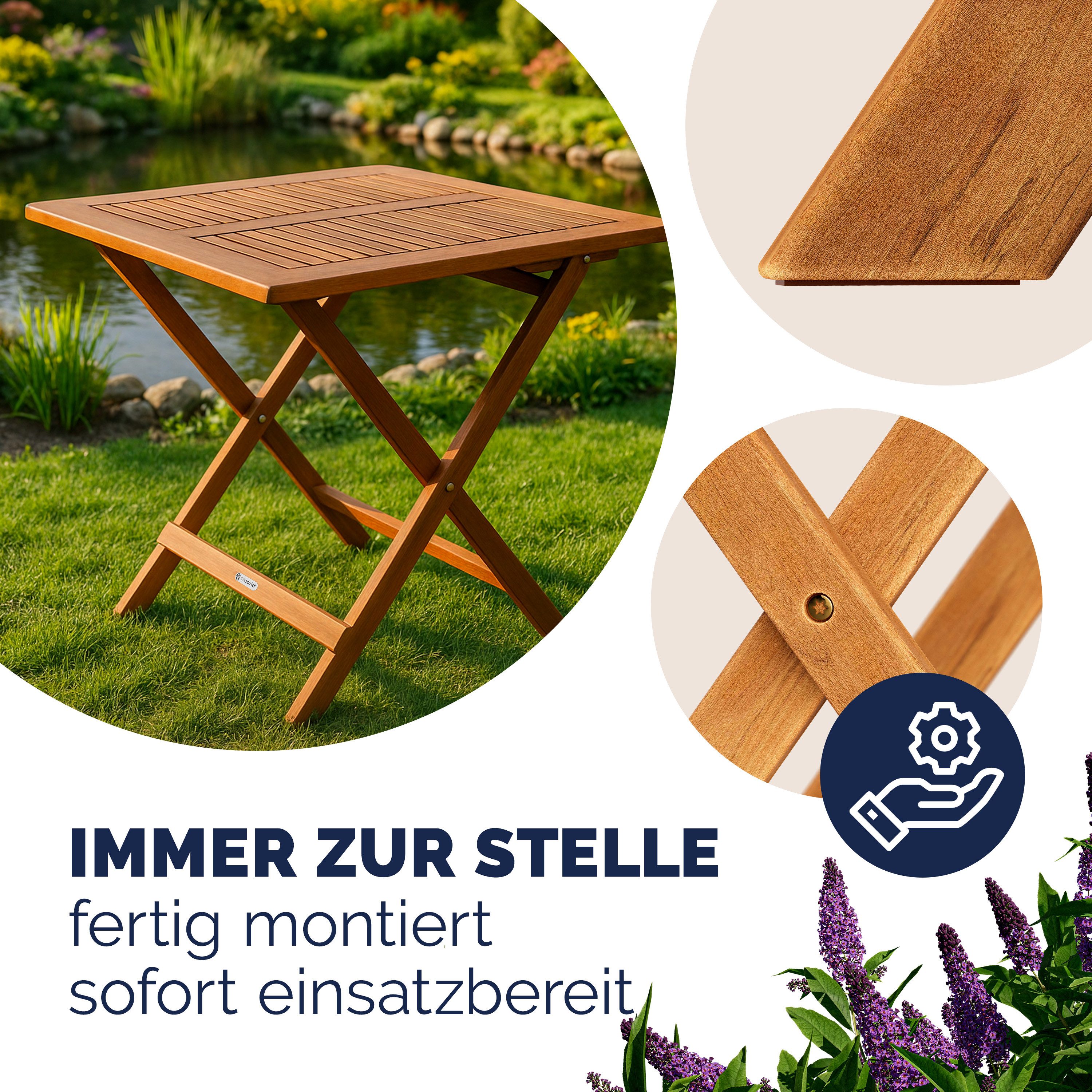Casaria Klapptisch (1-St), Balkontisch Klappbar Holz 70x70cm 80kg Belastbar Balkon Garten Tisch
