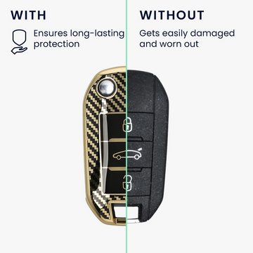 kwmobile Schlüsseltasche Hülle für Peugeot Citroen 3-Tasten Klapp Autoschlüssel (1-tlg), Schlüsselhülle mit Key Ring Anhänger - Cover Gold Schwarz