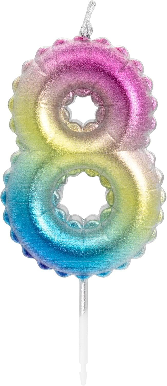 Idena Geburtstagskerze Idena Zahlenkerze 8 Regenbogen metallic