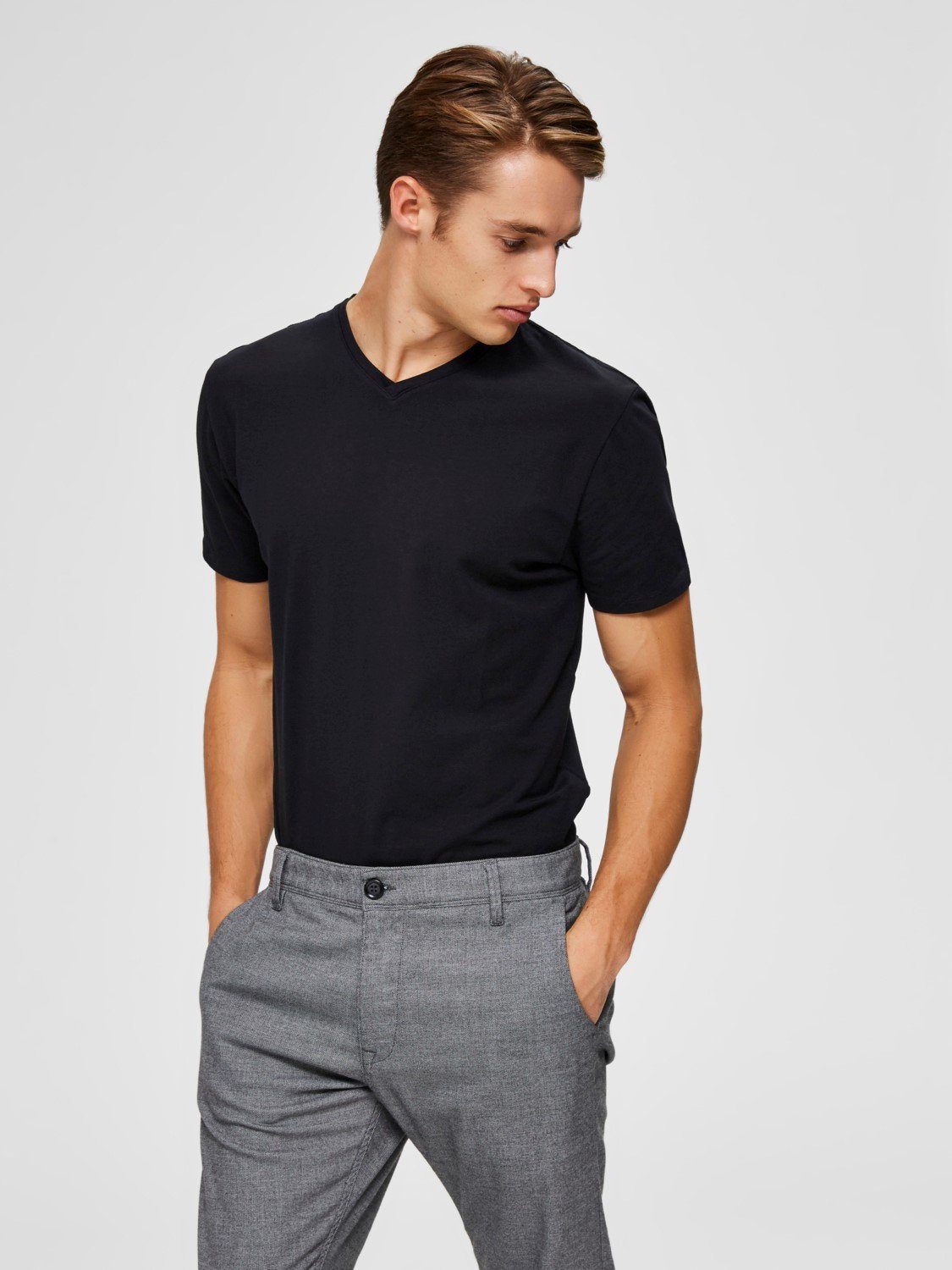 Selected Homme Herren V-Neck Kurzarm T-Shirt SLHNEWPIMA - Regular Fit günstig online kaufen