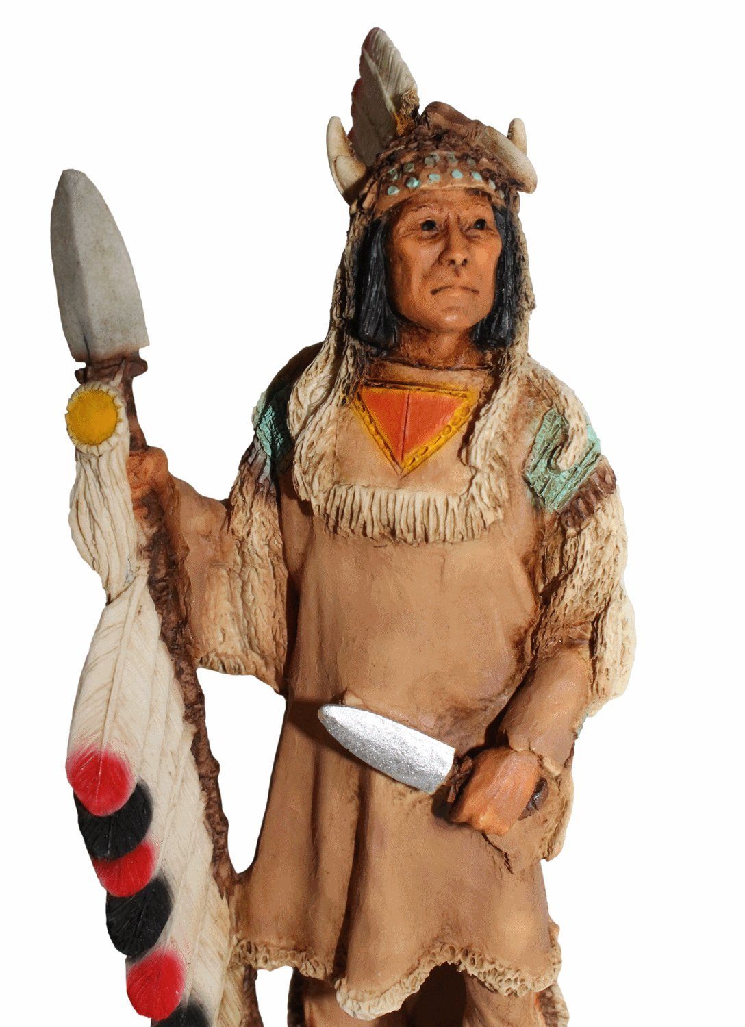 Dekofigur Lanze Skulptur 19 American stehend Native mit Dekofigur und cm Mato-tope "Four Castagna Häuptling Figur Bears" Messer