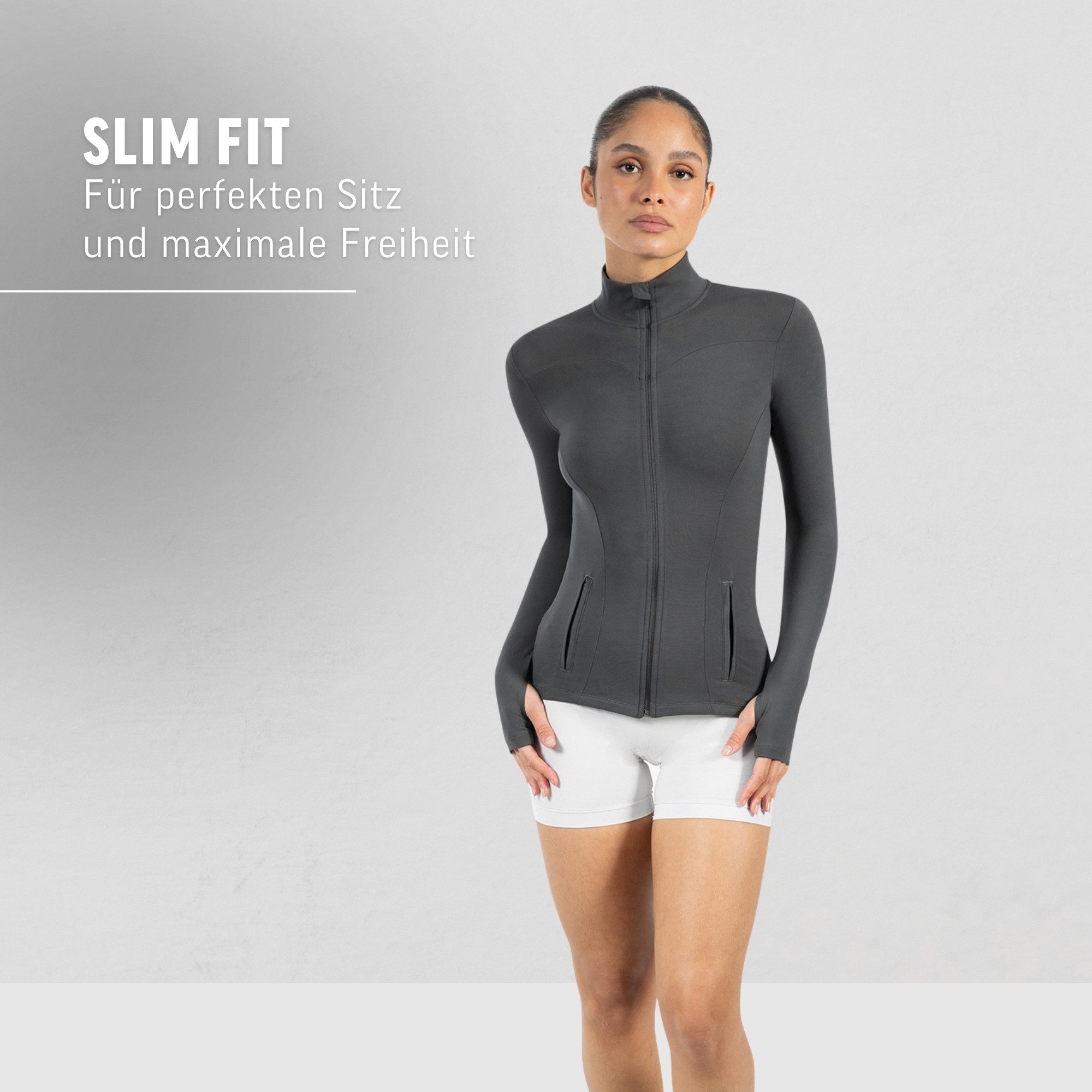 Smilodox Trainingsjacke Kenna, Sportjacke mit tailliertem Schnitt, Windbreaker Laufjacke Sport Oberteil Daumenlöcher Activewear Atmungsaktiv Freizeit Fitness