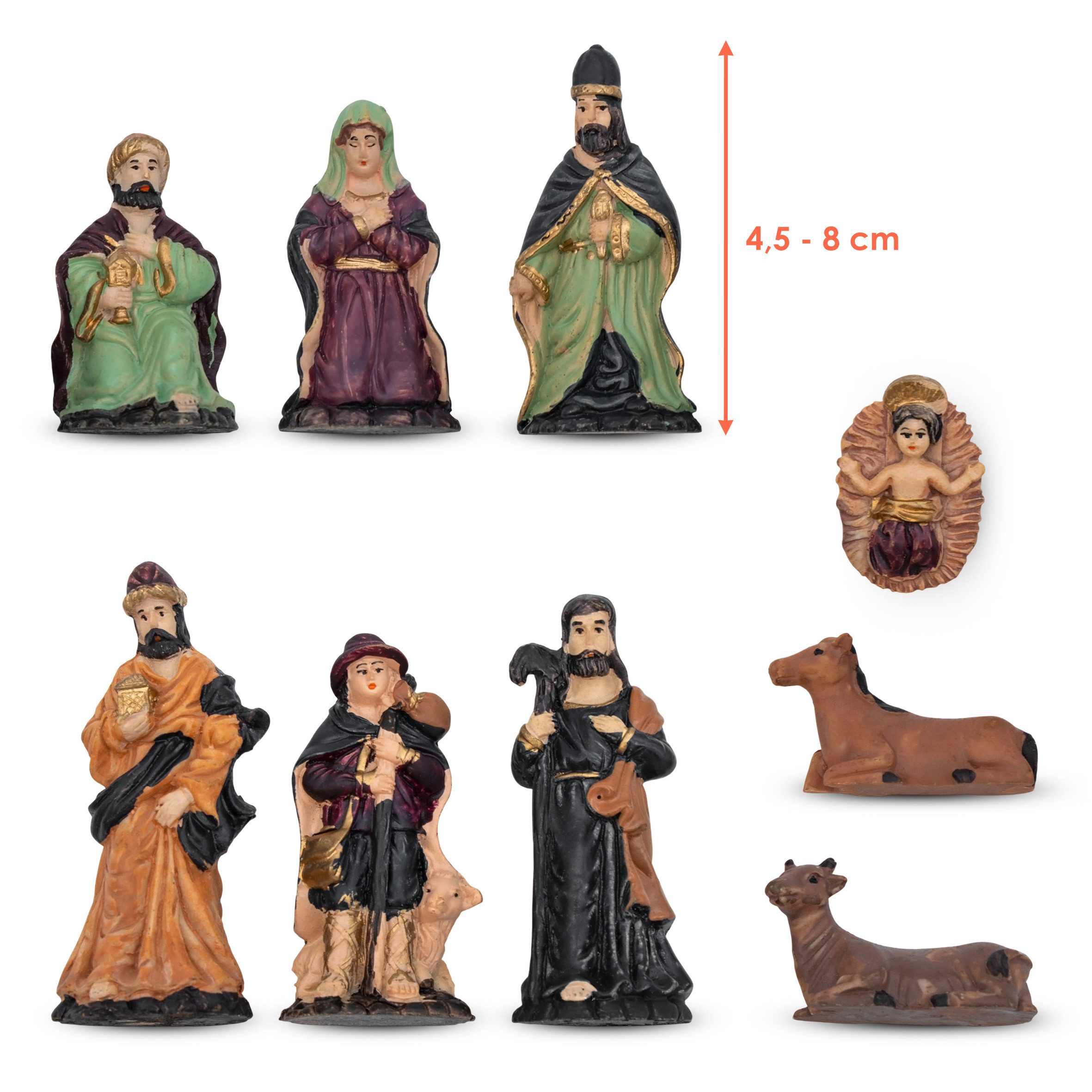 Spetebo Krippe Weihnachtskrippe Nativity Figuren - 9-teiliges Set (1-tlg), Krippen Stall Tisch Advent Dekoration