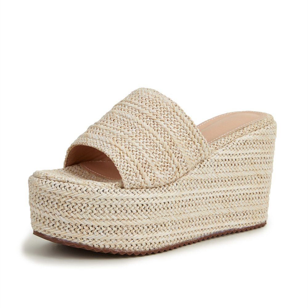 Rouemi Damen-Sommer-Sandalen, gewebte einfache Sandalen mit hohen Absätzen Sandalette Weiß
