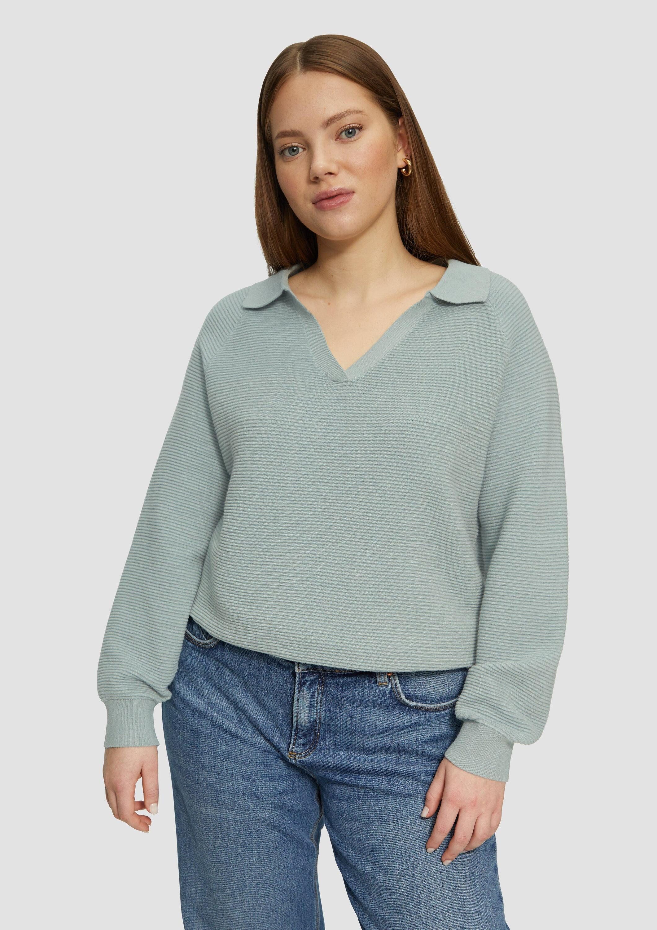 QS Longpullover Strickpullover Strukturierter Pullover mit Polokragen günstig online kaufen