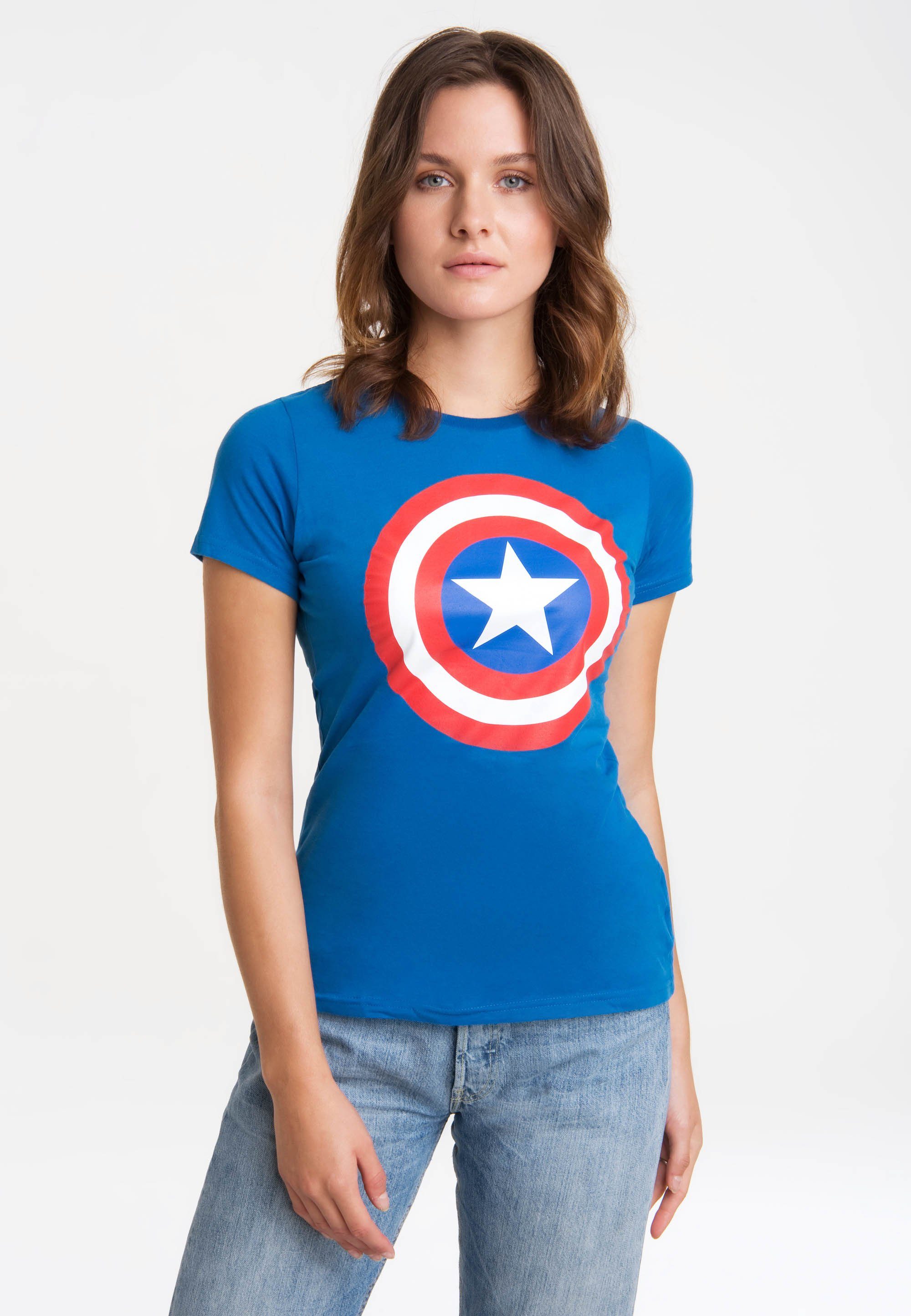 Print Captain mit T-Shirt LOGOSHIRT Comics Marvel lizenzierten Print America