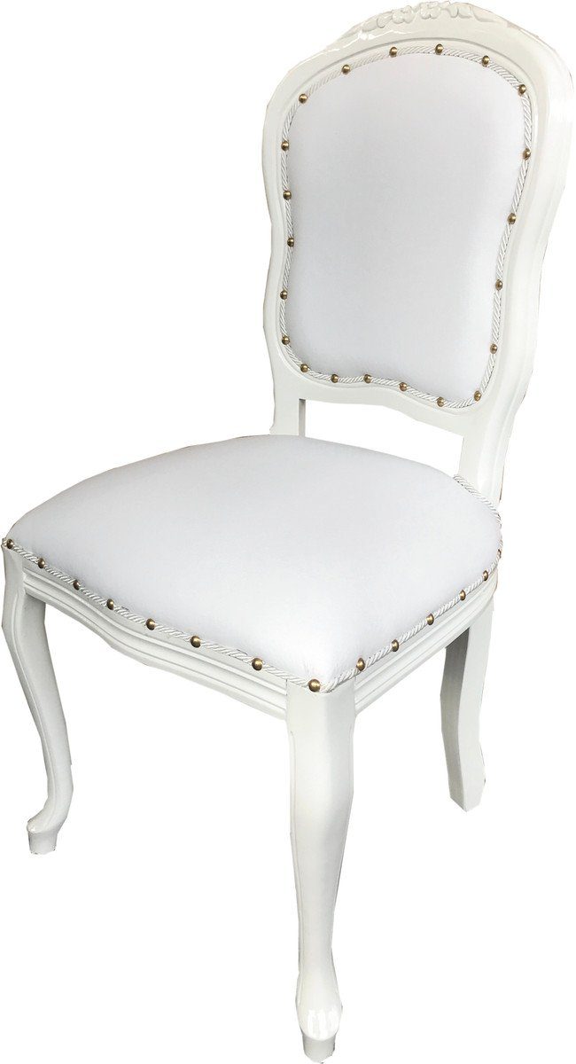 Weiß Antibes Möbel Handgefertigte Mod Luxus Barock - Kunstleder Weiß / Esszimmerstuhl Stuhl Casa Padrino Esszimmer