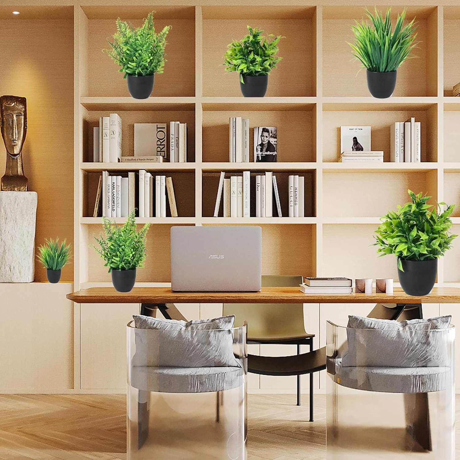 Kunstpflanze 4 künstliche Pflanzen mit Topf, kleine künstliche Pflanzen-Dekoration, Coonoor, geeignet für Wohnzimmer- und Bürodekoration – Bild 4 von 5