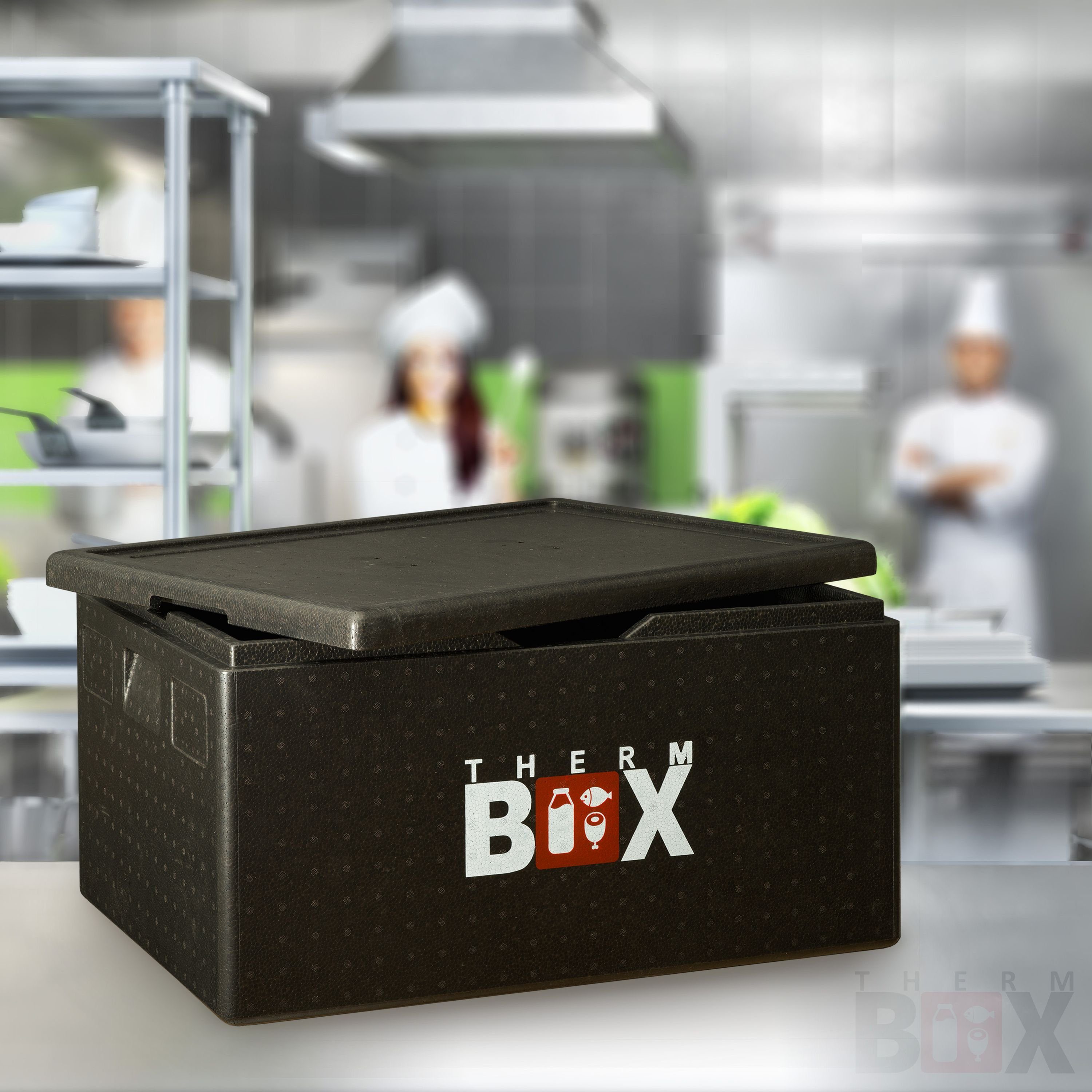 Kiste Thermbox 62x42x32cm Transportbox 10 für Styropor-Piocelan, mit 80L Kühlakku 0-tlg., Thermobehälter Innen (1, Styroporbox B80 mit THERM-BOX Kühlbox Kühlkissen), E3 Kühlkissen,