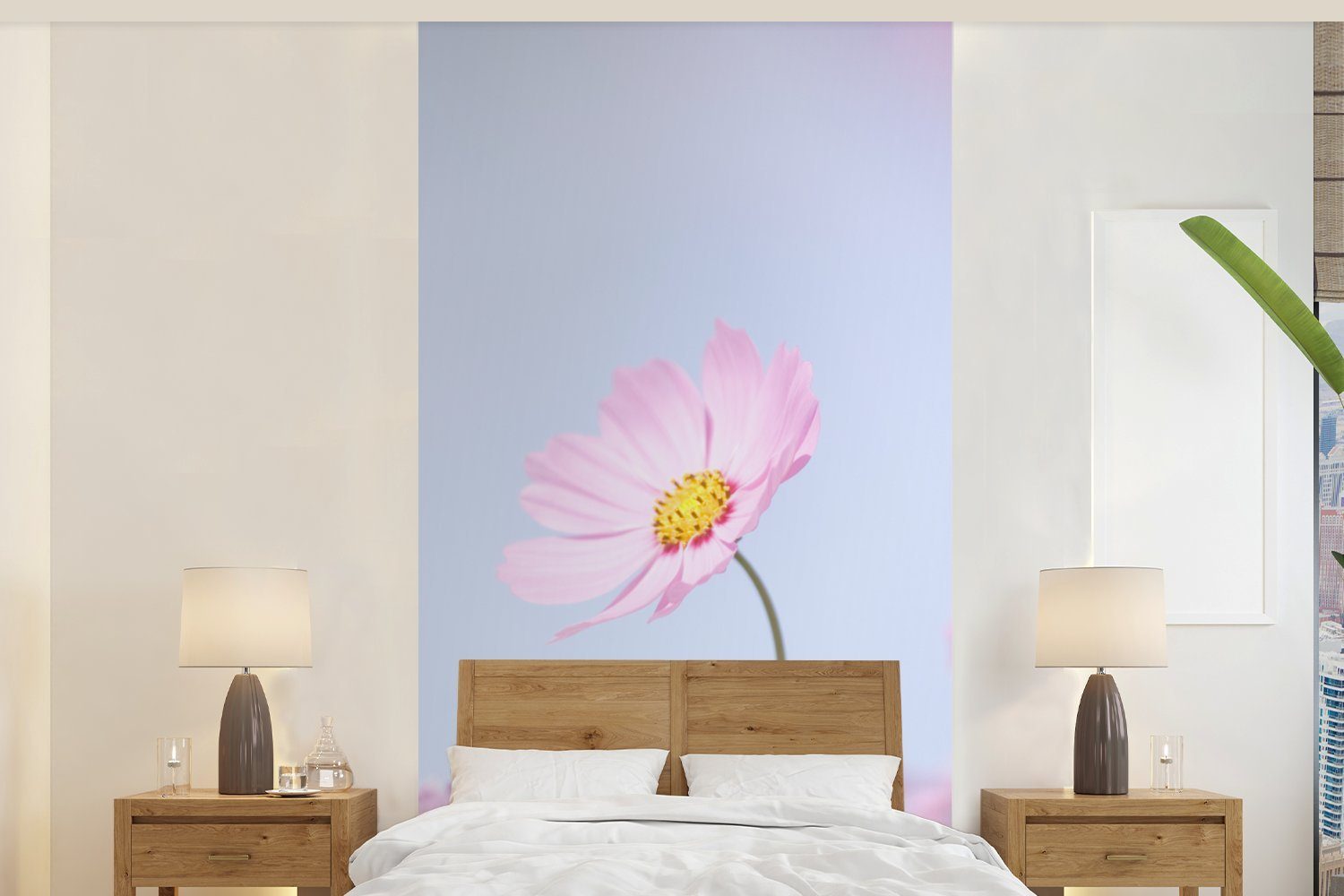 MuchoWow Fototapete Blumen - Rosa - Draußen - Natur, Matt, bedruckt, (2 St), Vliestapete für Wohnzimmer Schlafzimmer Küche, Fototapete