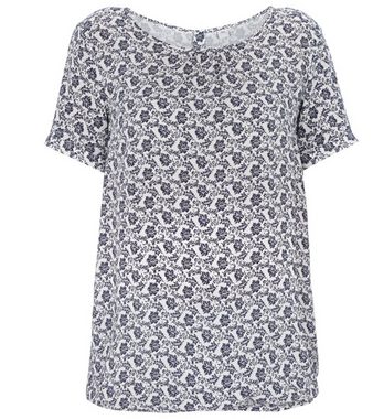 s.Oliver Shirtbluse s.Oliver CASUAL Blusenshirt feminines Damen Sommer-Shirt Alltags-Bluse mit floralem Allovermuster Marine/Weiß