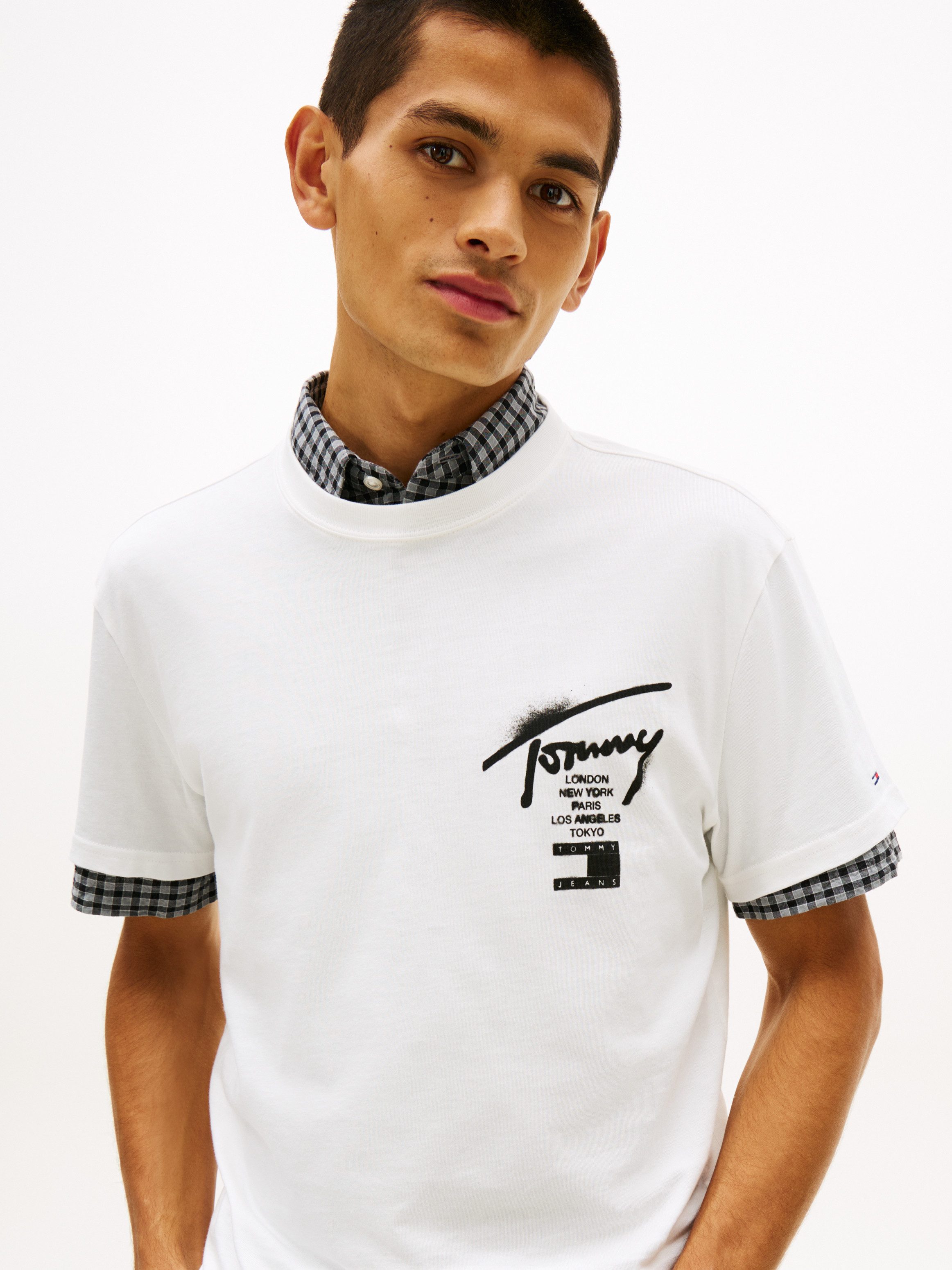 Tommy Jeans T-Shirt TJM REGULAR CITY SIGN Regular fit mit Markenprint
