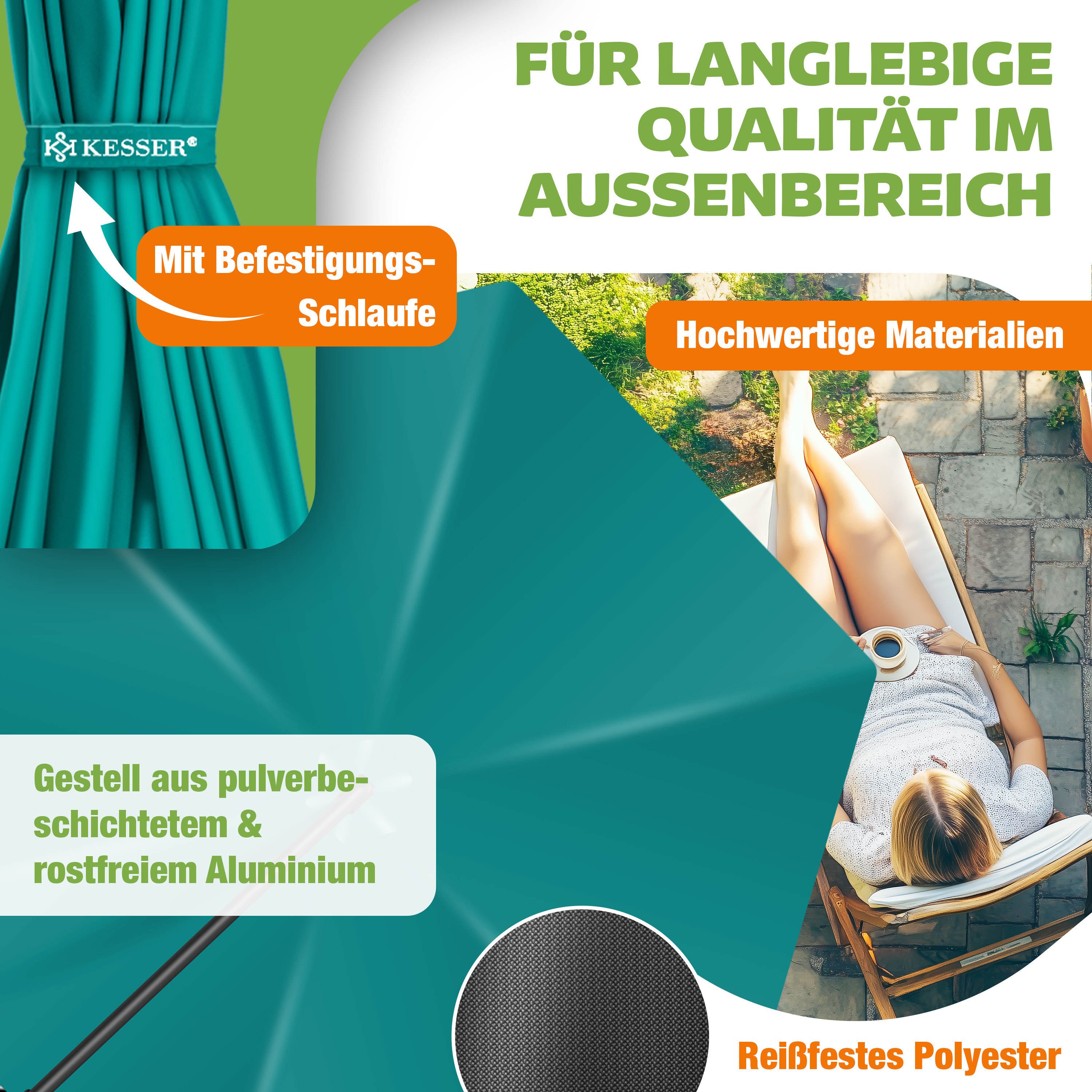 KESSER Ampelschirm, Alu Ampelschirm Sonnenschirm Abdeckung Ø300 cm Ø350 cm