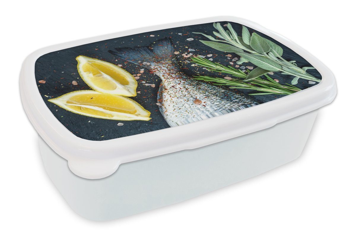 MuchoWow Lunchbox Fisch - Jungs und weiß Mädchen Zitrone Kunststoff, (2-tlg), - Brotdose, und für für Kräuter, Kinder Erwachsene, Brotbox