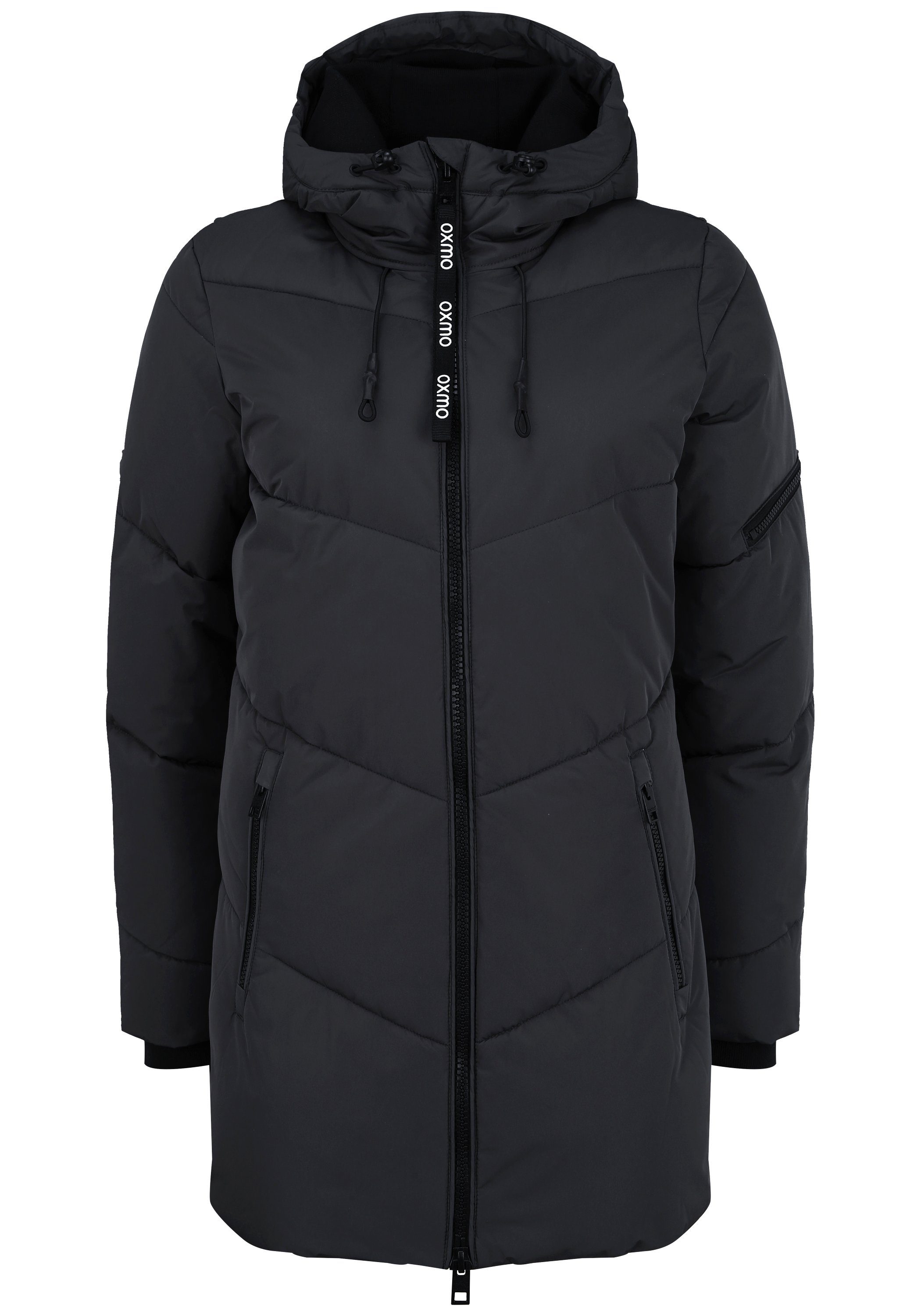 Kapuze OXJunchen Steppjacke Black Taschen (194007) Steppjacke und praktischen Parka mit OXMO