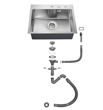 Faizee Möbel Edelstahlspüle Edelstahlspüle 50,5x55 Küchenspüle Einbau Edelstahl inkl. Siphon-Set, eckig, 50.5/40 cm