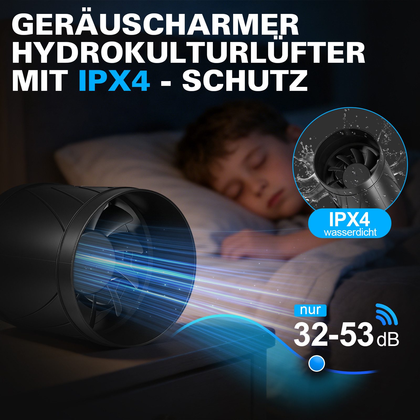 XERSEK Badlüfter 150mm Rohrlüfter Kanalventilator Regelbar Max.588 m³/h Rohrventilator, 1450–3000U/min 22W Rohr-Abluftlüfter für Haus Gewächshaus Gewerbe usw.