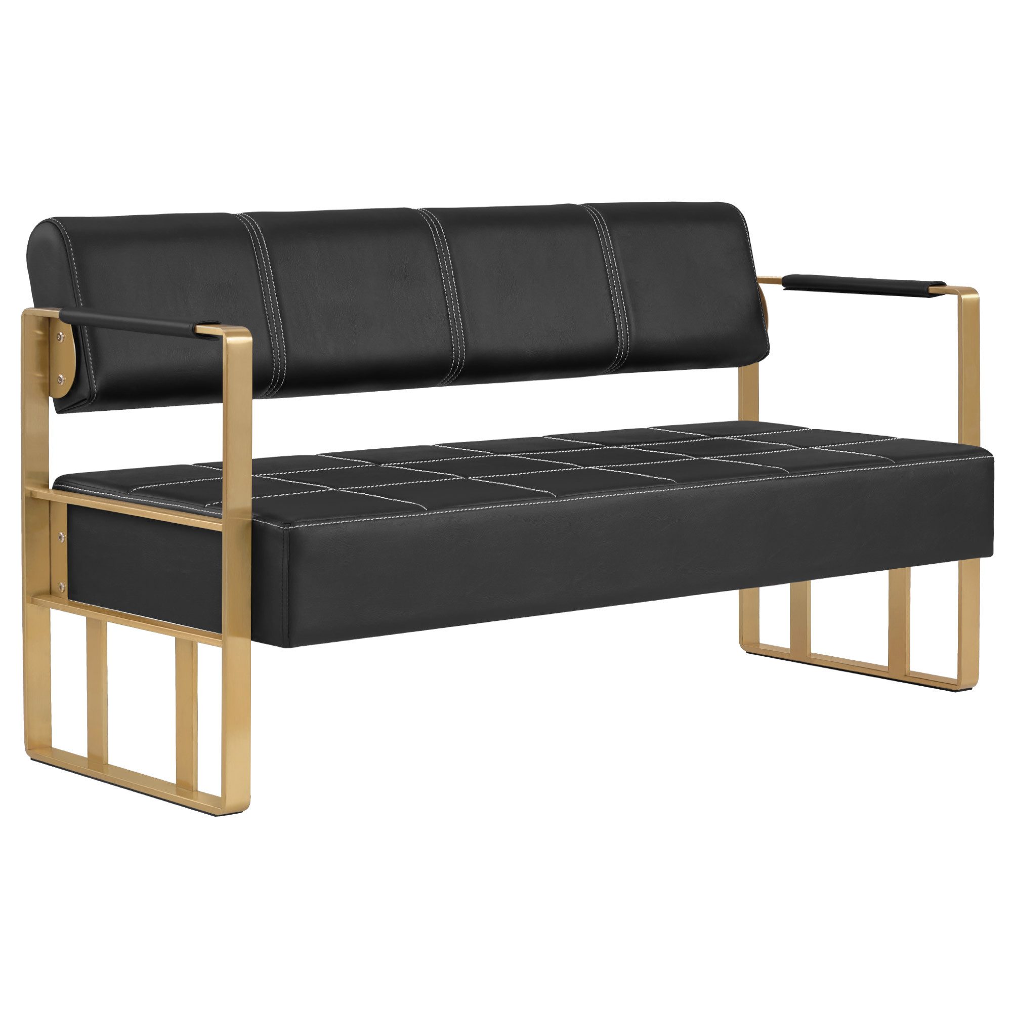 Barberpub Sitzbank BarberPub Sitzbank mit Rückenlehne W528 (Schwarz-Gold/Kunstleder)